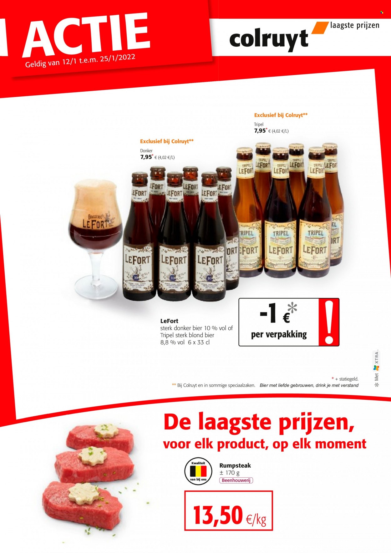 Colruyt-aanbieding - 12.1.2022 - 25.1.2022 -  producten in de aanbieding - blond bier, donker bier, bier. Pagina 1.