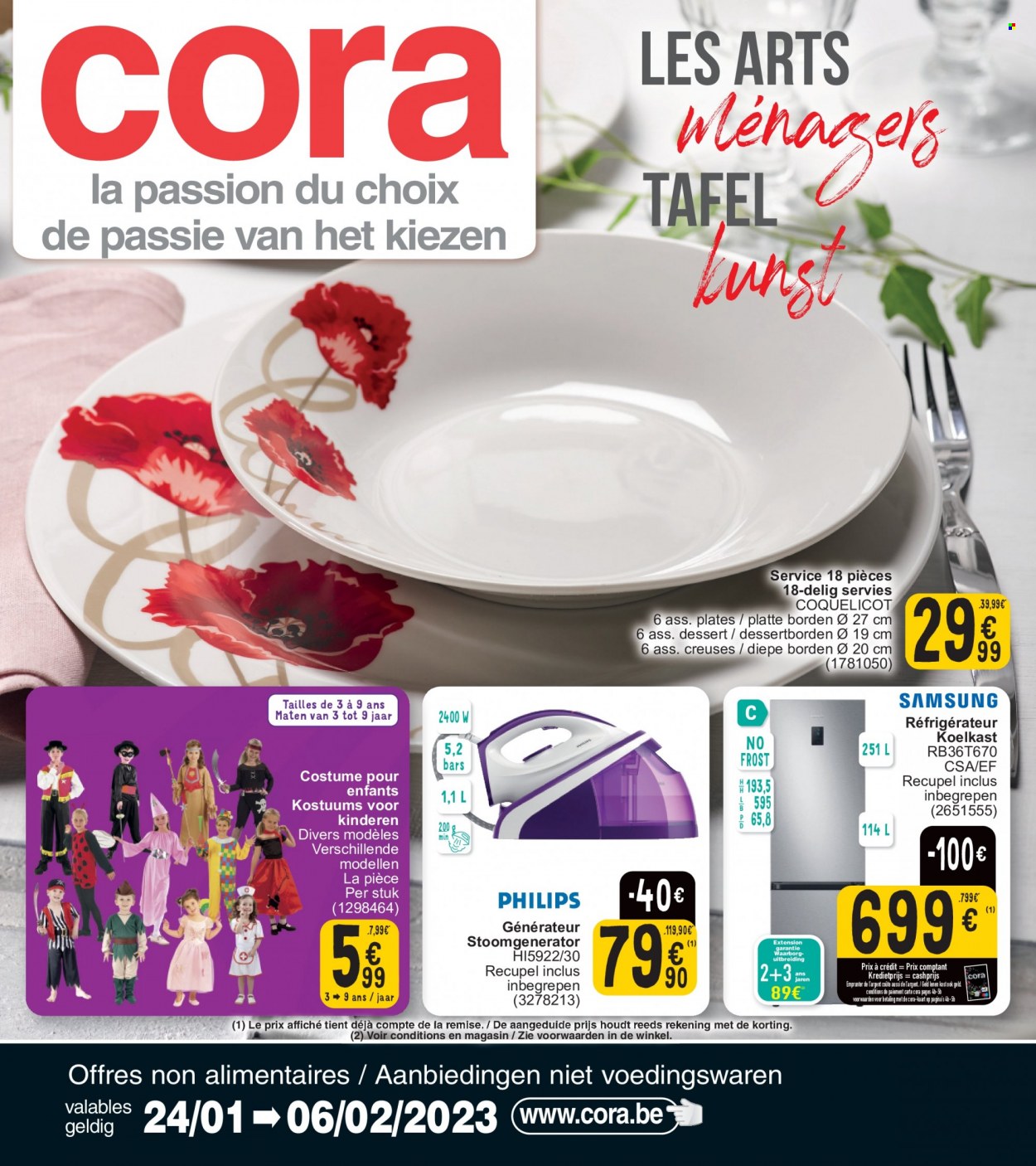 Cora-aanbieding - 24/01/2023 - 06/02/2023 -  producten in de aanbieding - koelkast, stoomgenerator, tafel. Pagina 1.