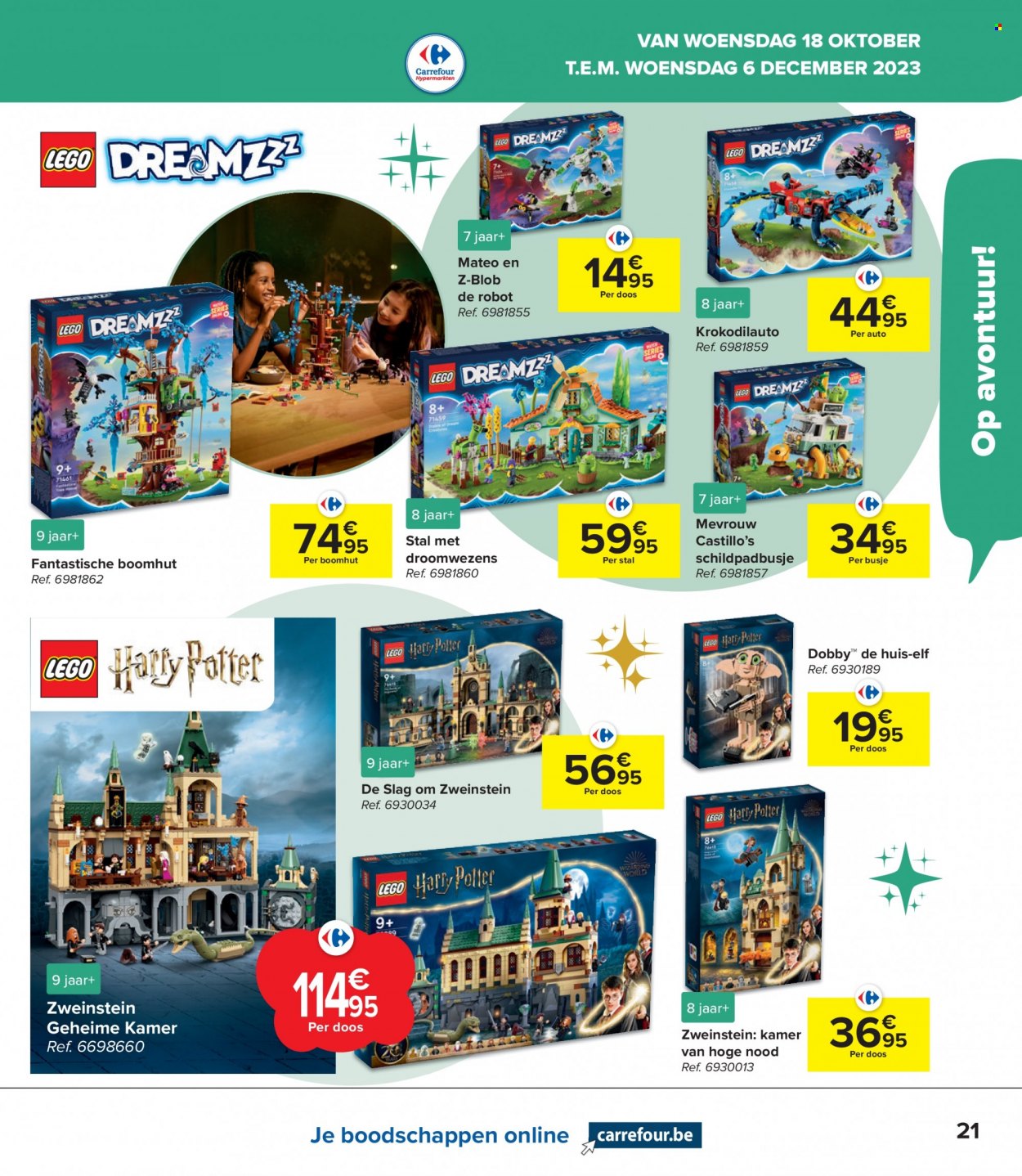 Carrefour hypermarkt-aanbieding - 18/10/2023 - 06/12/2023 -  producten in de aanbieding - LEGO, LEGO Harry Potter, robot. Pagina 21.