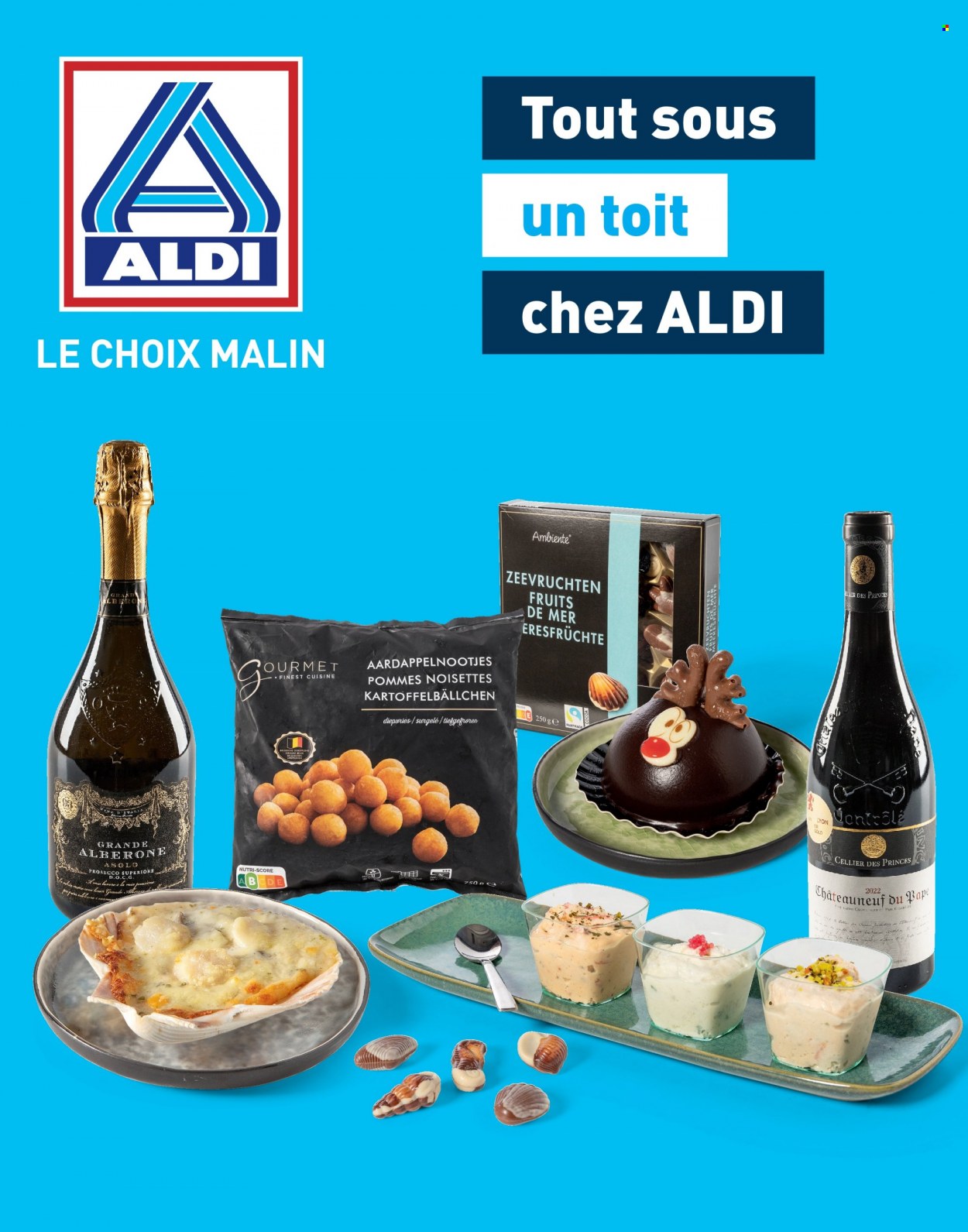 thumbnail - ALDI-aanbieding -  producten in de aanbieding - alcohol, aardappelballetjes, rode wijn, wijn, prosecco. Pagina 1.