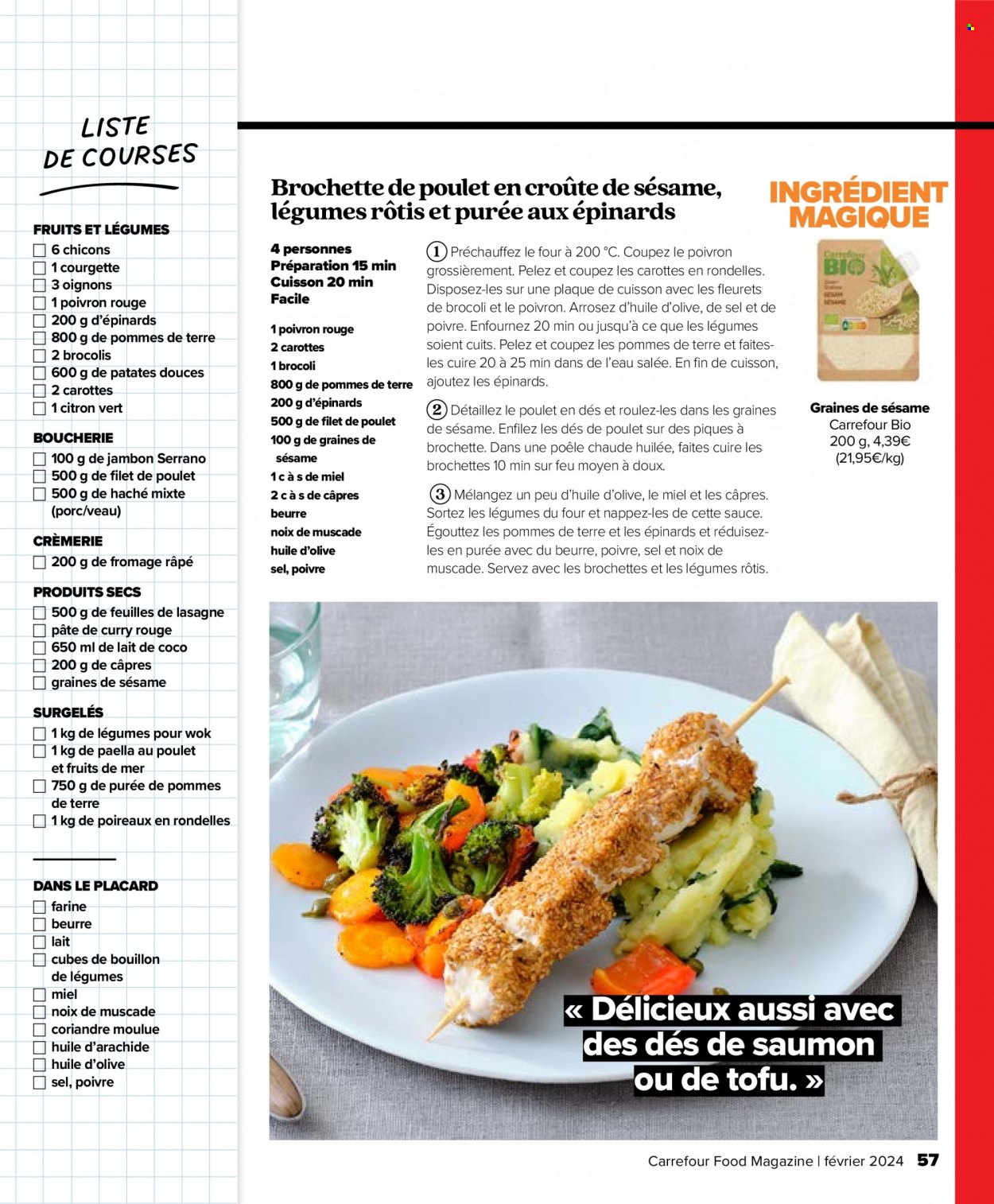 Carrefour-aanbieding - 29/01/2024 - 20/03/2024 -  producten in de aanbieding - courgette, lasagne, paté, tofu, bouillon, curry, wokpan. Pagina 57.