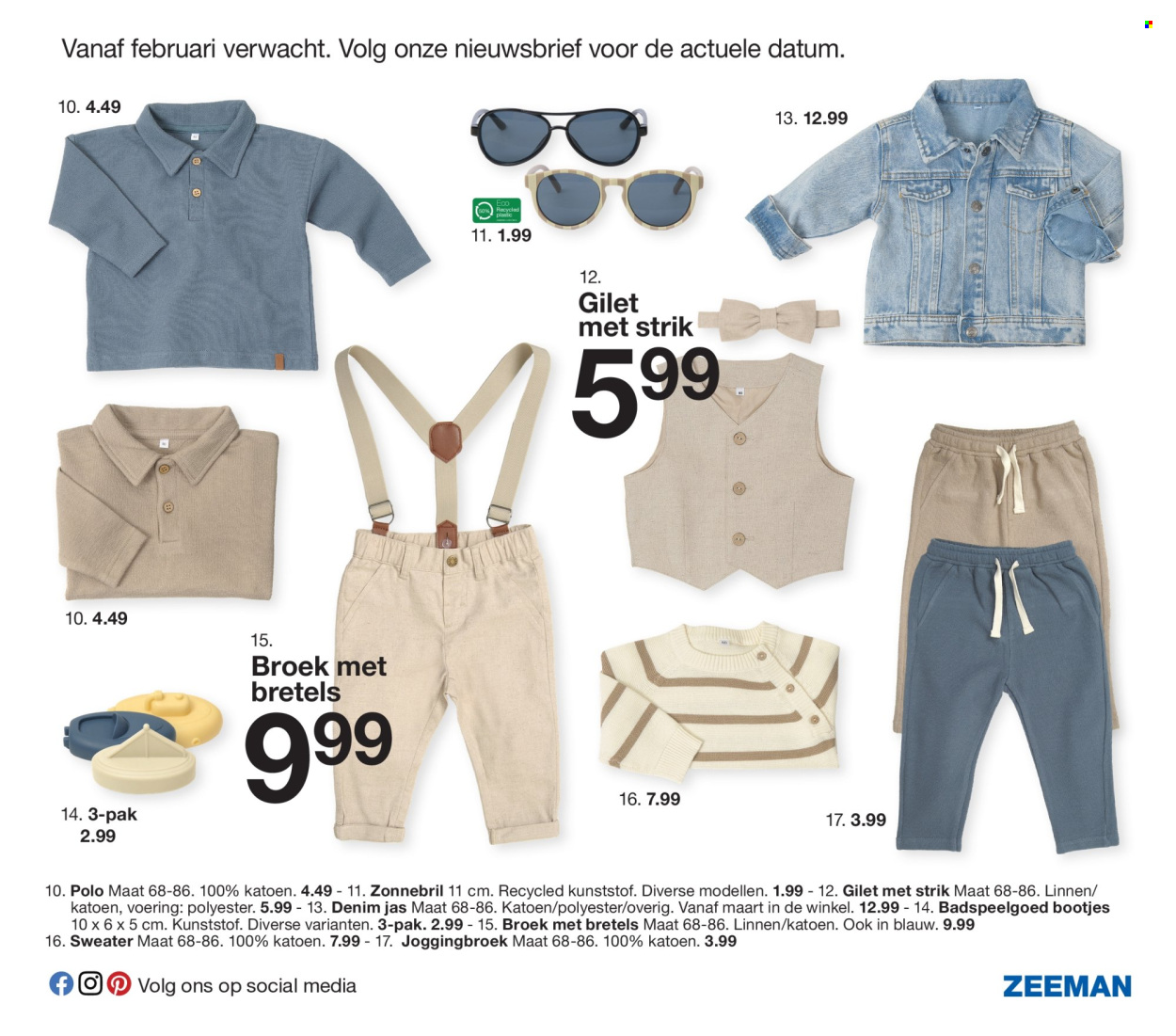 thumbnail - Zeeman-aanbieding - 01/02/2024 - 31/07/2024 -  producten in de aanbieding - gilet, joggingbroek, broek, poloshirt, trui, zonnebril. Pagina 19.