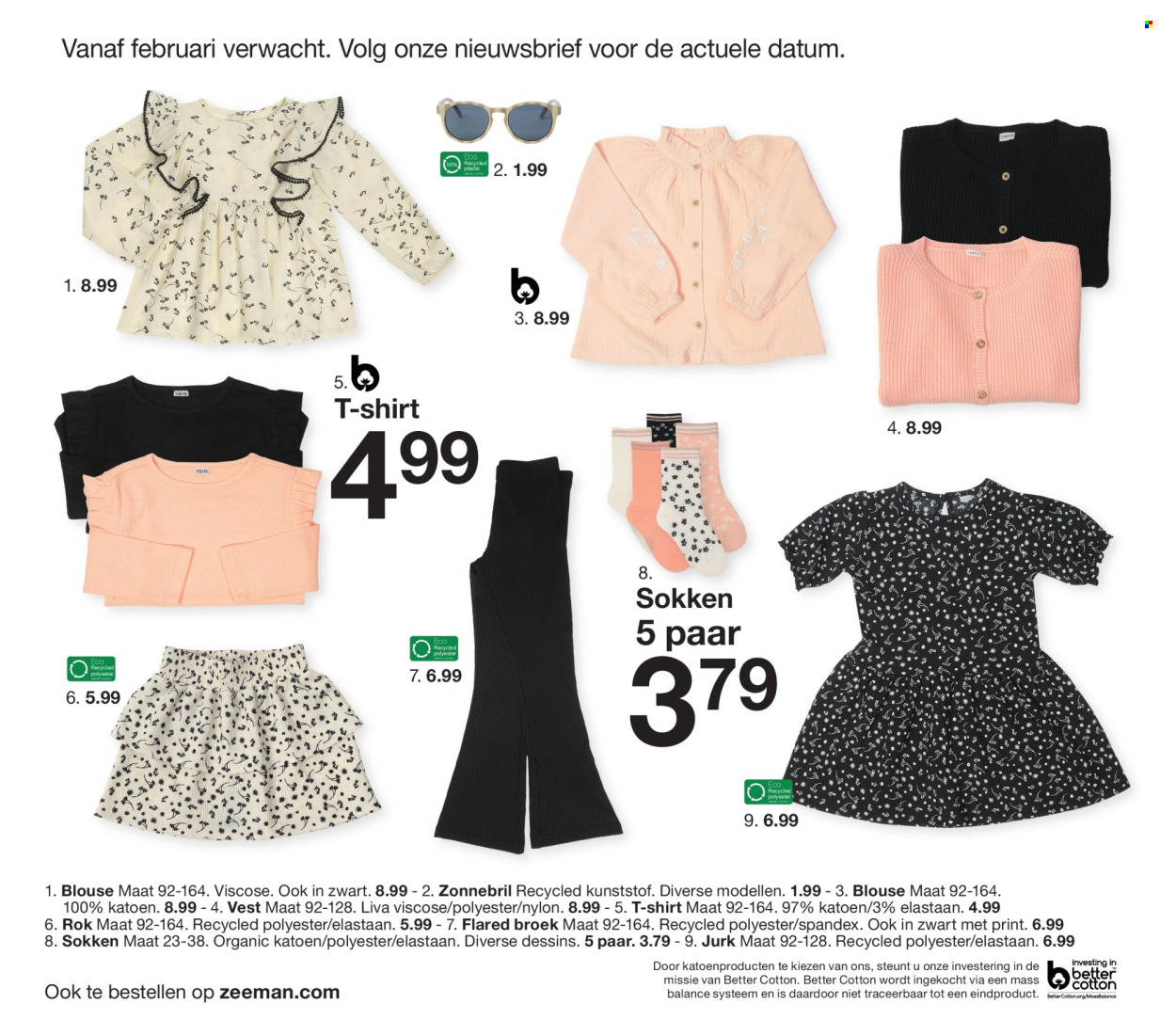 thumbnail - Zeeman-aanbieding - 01/02/2024 - 31/07/2024 -  producten in de aanbieding - flared broek, broek, jurk, rok, blouse, vest, sokken, zonnebril. Pagina 28.
