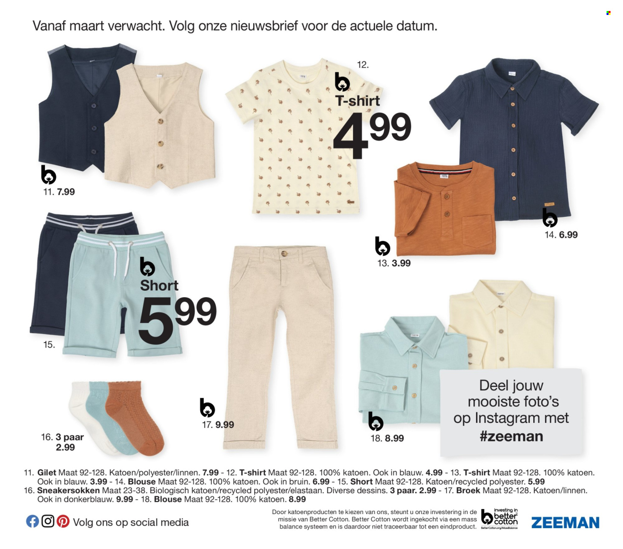 thumbnail - Zeeman-aanbieding - 01/02/2024 - 31/07/2024 -  producten in de aanbieding - gilet, short, broek, blouse, sokken. Pagina 33.