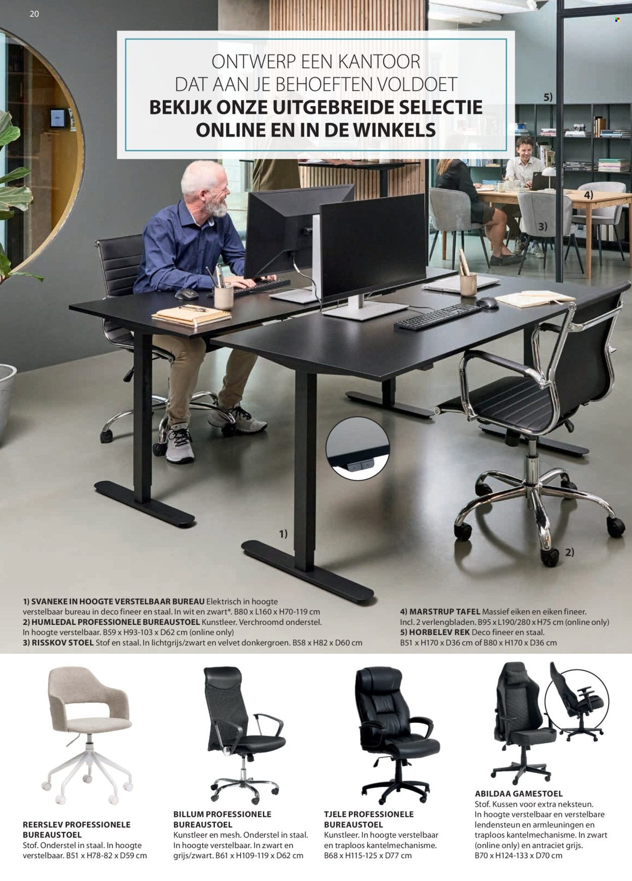 thumbnail - JYSK-aanbieding -  producten in de aanbieding - stellingkast, tafel, stoel, bureau, bureaustoel, gamestoel. Pagina 21.