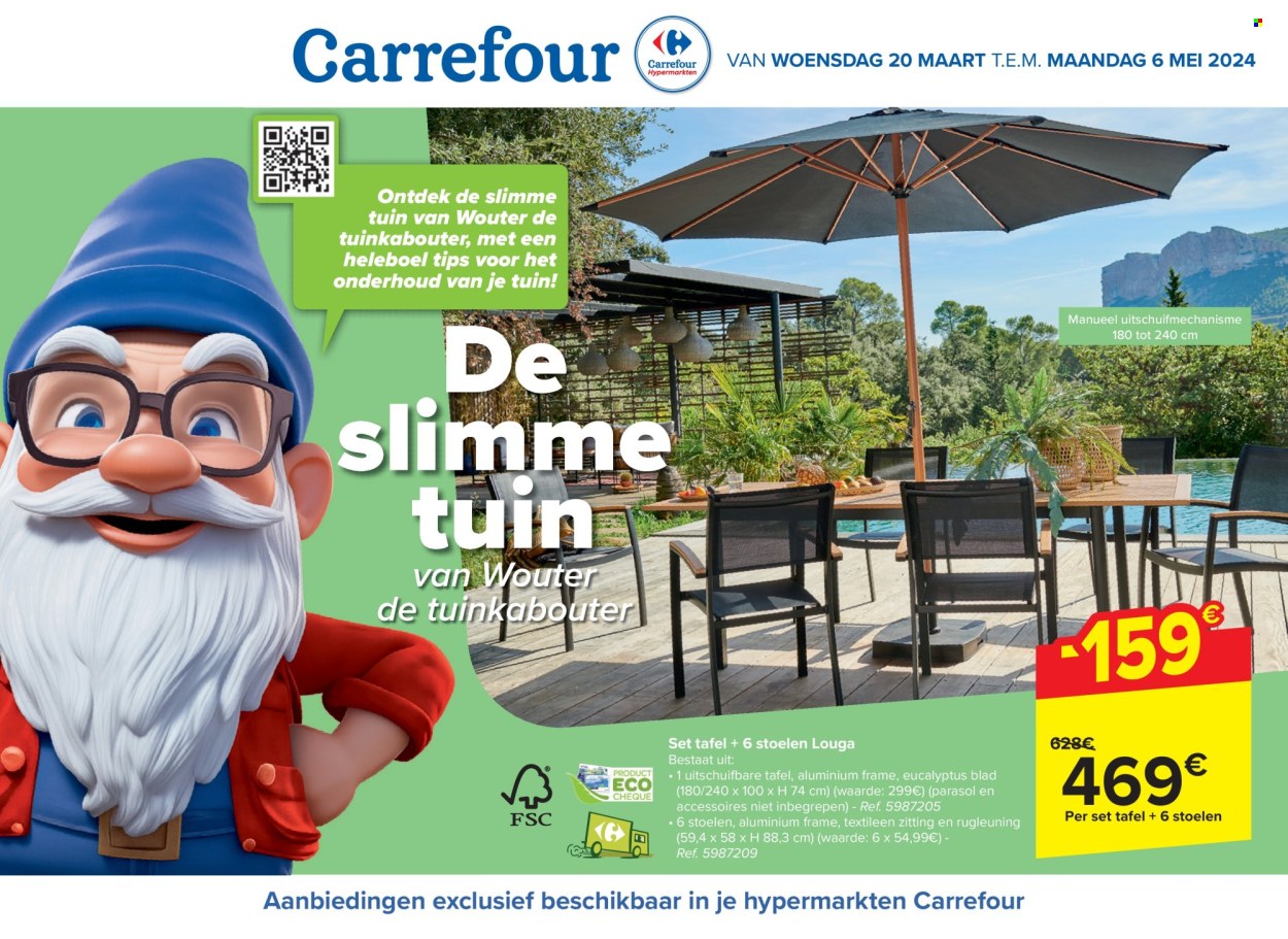 thumbnail - Carrefour hypermarkt-aanbieding - 20/03/2024 - 06/05/2024 -  producten in de aanbieding - eucalyptus, tafel, parasol. Pagina 1.