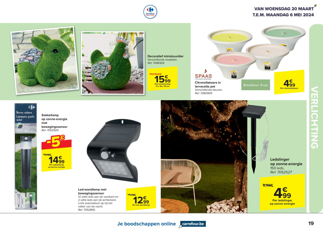 thumbnail - Carrefour hypermarkt-aanbieding - 20/03/2024 - 06/05/2024 -  producten in de aanbieding - kaars, led lamp, verlichting, wandlamp. Pagina 19.