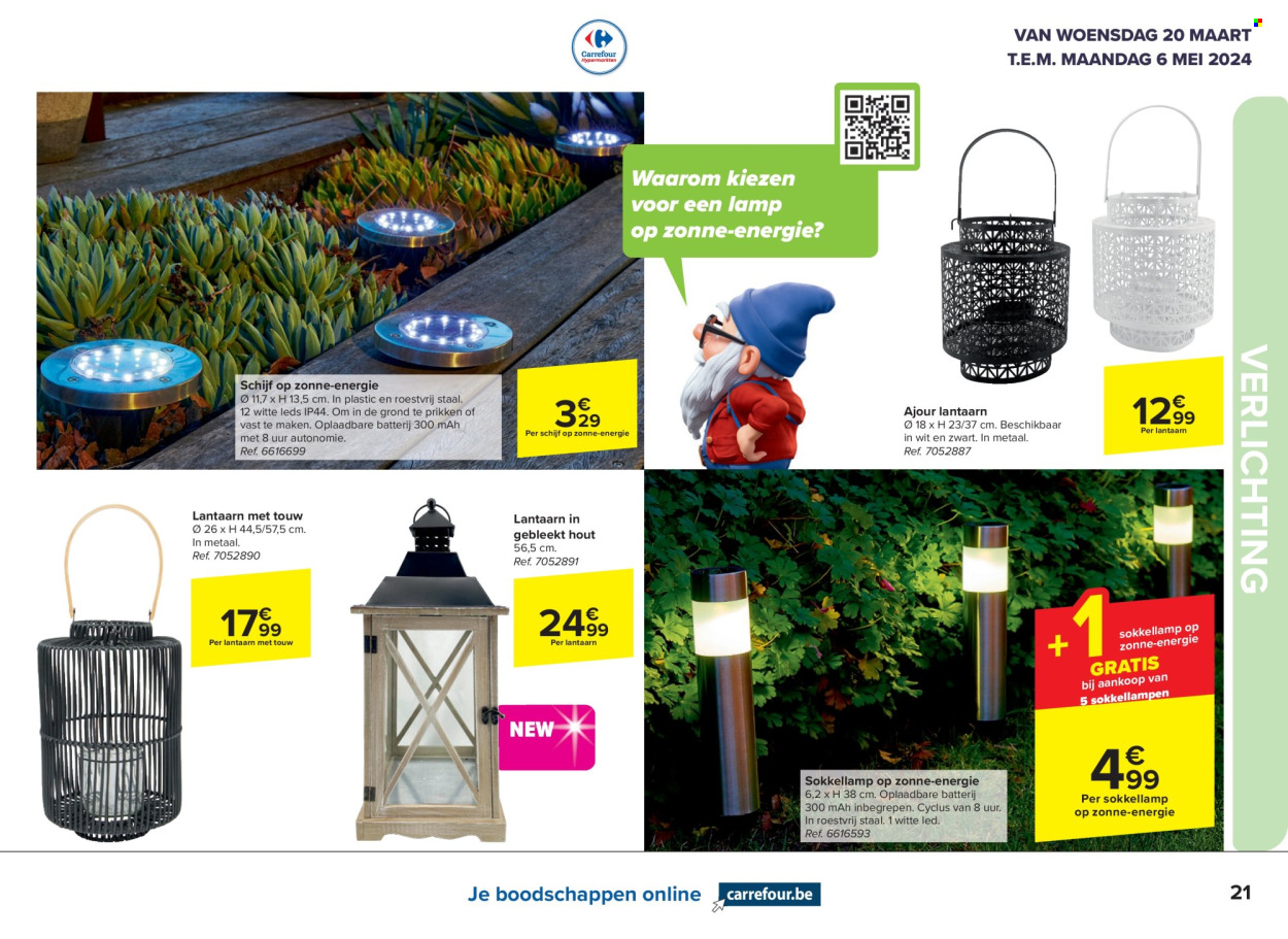 thumbnail - Carrefour hypermarkt-aanbieding - 20/03/2024 - 06/05/2024 -  producten in de aanbieding - buitenlamp, lamp, led lamp, verlichting. Pagina 21.