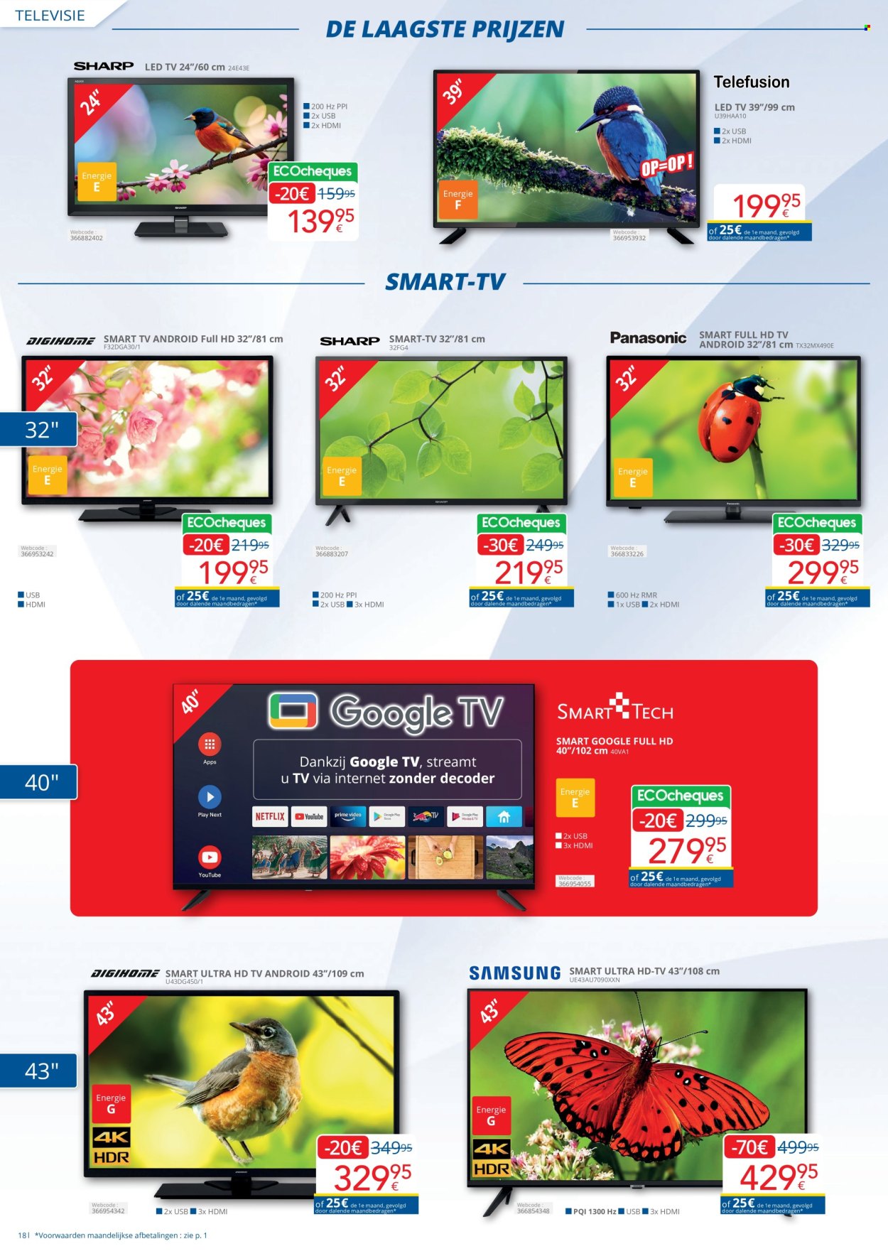 thumbnail - Eldi-aanbieding - 01/04/2024 - 30/04/2024 -  producten in de aanbieding - HDMI, full hd, TV, led tv, Smart TV, Ultra HD. Pagina 18.
