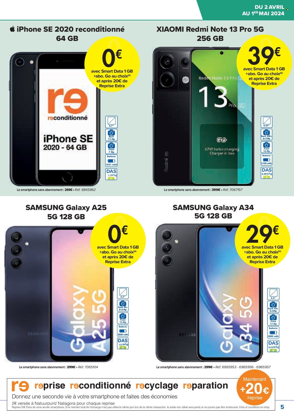 thumbnail - Carrefour hypermarkt-aanbieding - 02/04/2024 - 01/05/2024 -  producten in de aanbieding - Samsung, smartphone, iPhone, iPhone SE. Pagina 5.