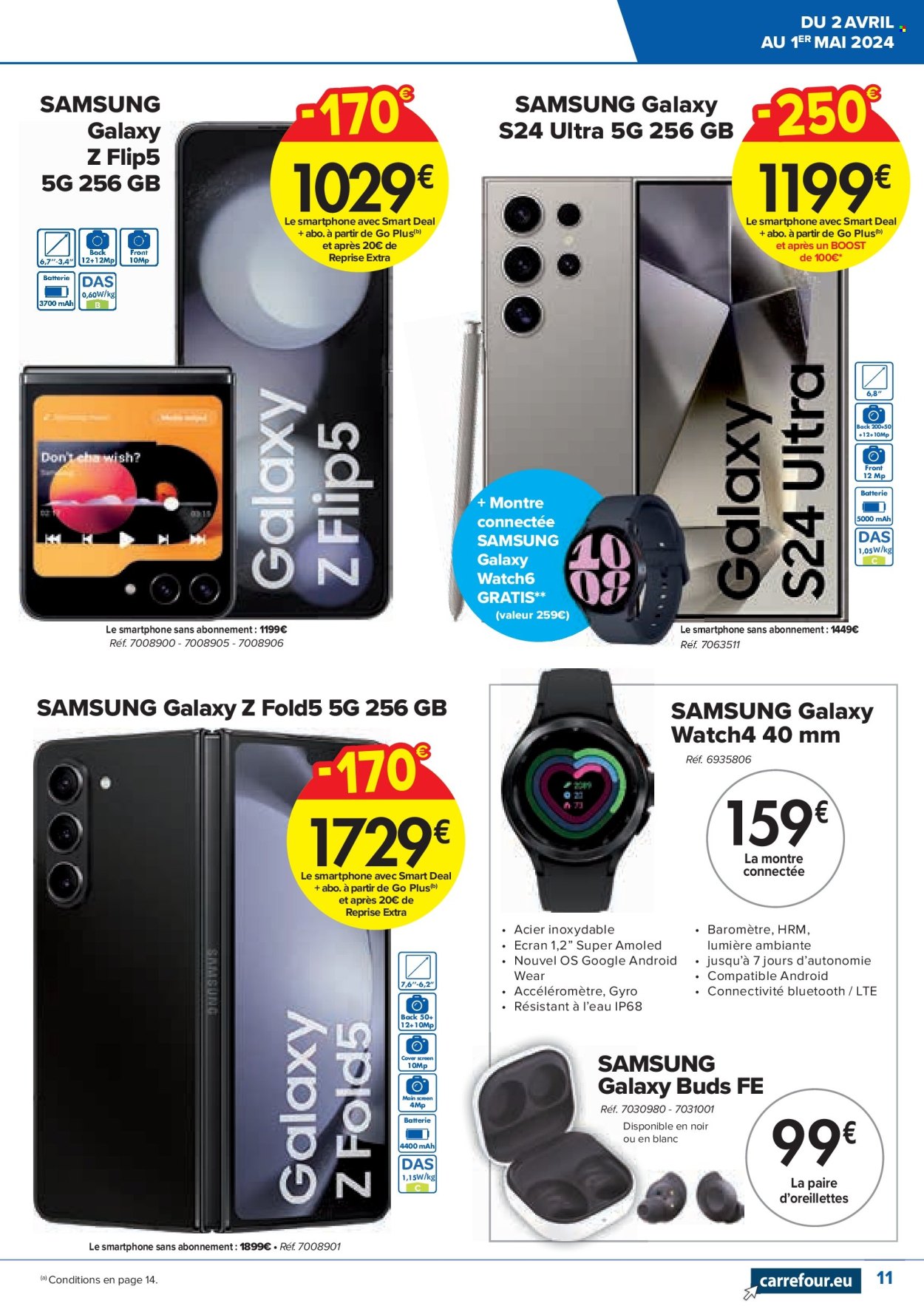 thumbnail - Carrefour hypermarkt-aanbieding - 02/04/2024 - 01/05/2024 -  producten in de aanbieding - Samsung, smartphone, lte. Pagina 11.