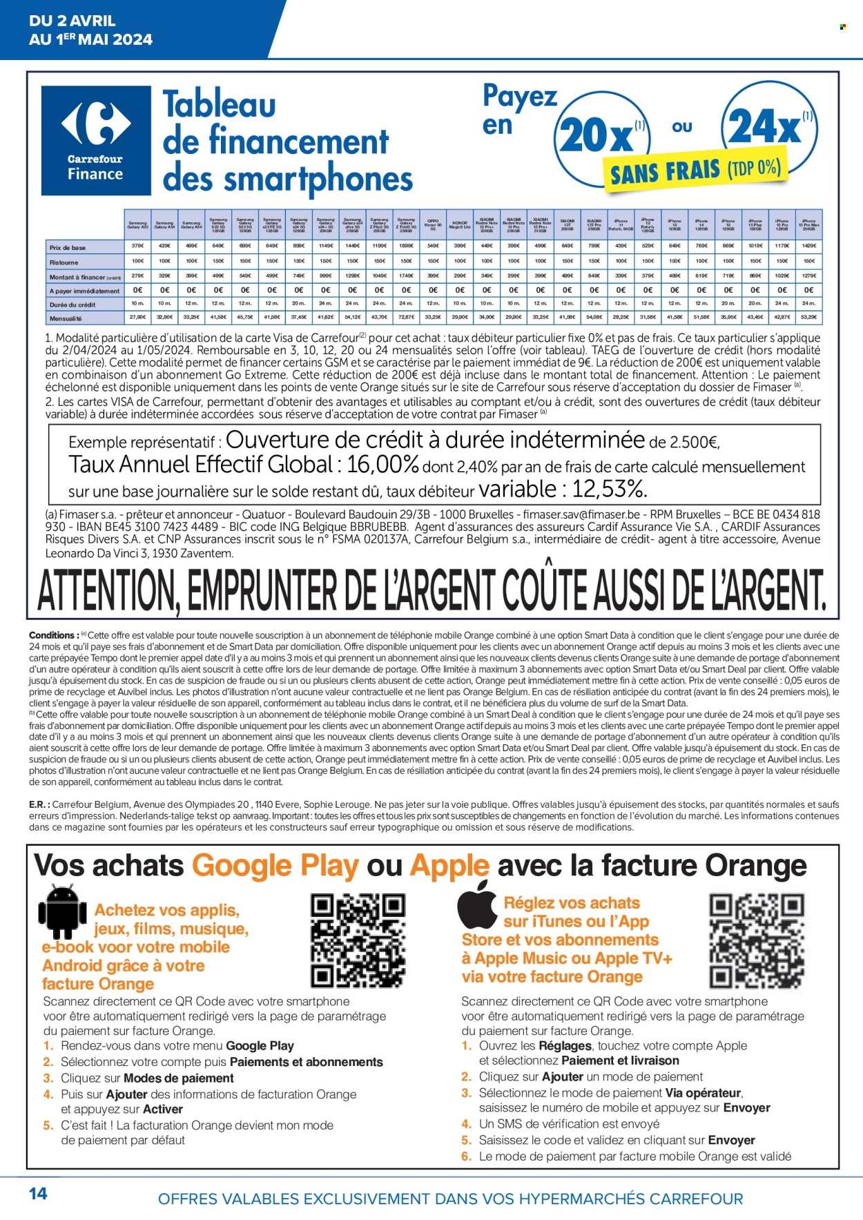 thumbnail - Carrefour hypermarkt-aanbieding - 02/04/2024 - 01/05/2024 -  producten in de aanbieding - Bic, Samsung, smartphone, iPhone, iPhone 11, iPhone 12, iPhone 13. Pagina 14.