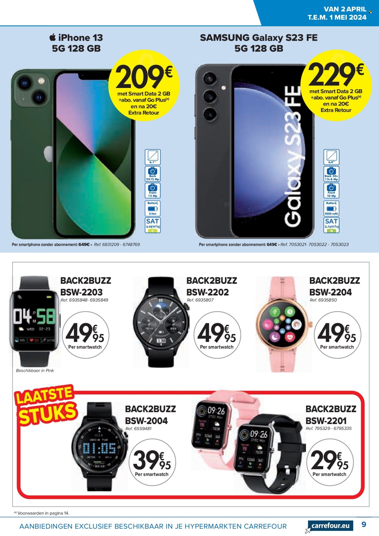 thumbnail - Carrefour hypermarkt-aanbieding - 02/04/2024 - 01/05/2024 -  producten in de aanbieding - Samsung, smartphone, iPhone, iPhone 13. Pagina 9.