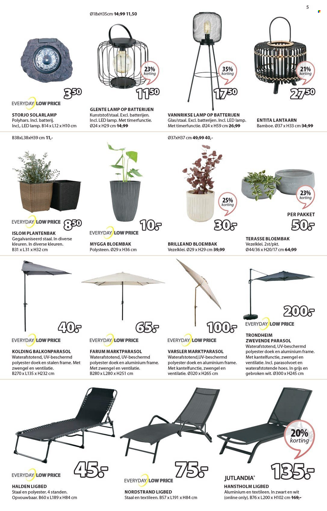 thumbnail - JYSK-aanbieding - 08/04/2024 - 19/05/2024 -  producten in de aanbieding - solarlamp, lamp, buitenlamp, bloempot, parasol, ligbed. Pagina 6.
