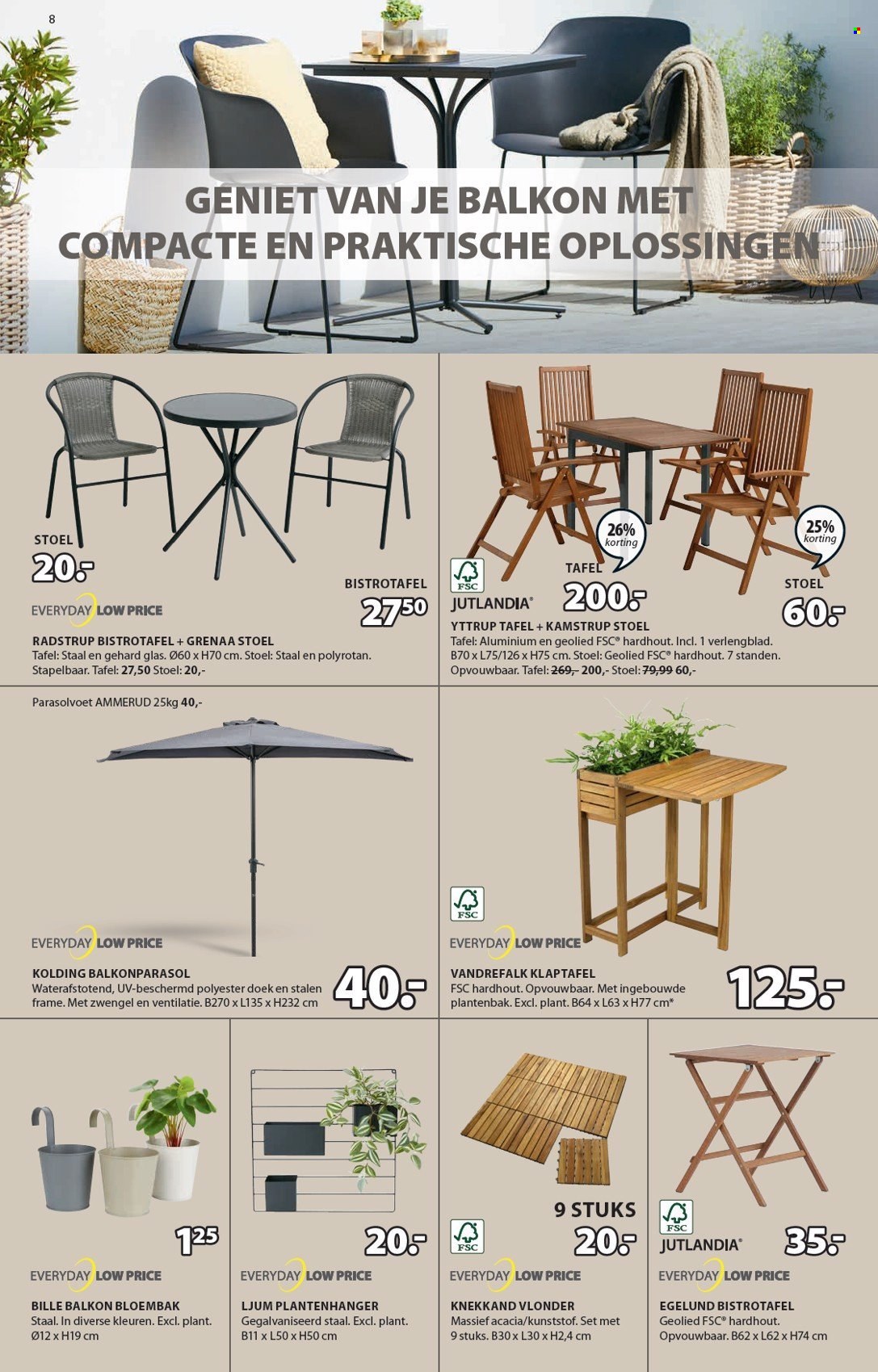 thumbnail - JYSK-aanbieding - 15/04/2024 - 19/05/2024 -  producten in de aanbieding - stoel, standenstoel, parasol, bloempot, tafel. Pagina 9.