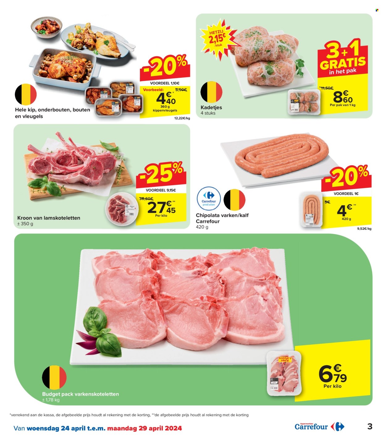 thumbnail - Carrefour hypermarkt-aanbieding - 24/04/2024 - 06/05/2024 -  producten in de aanbieding - kip, chipolataworstjes. Pagina 3.