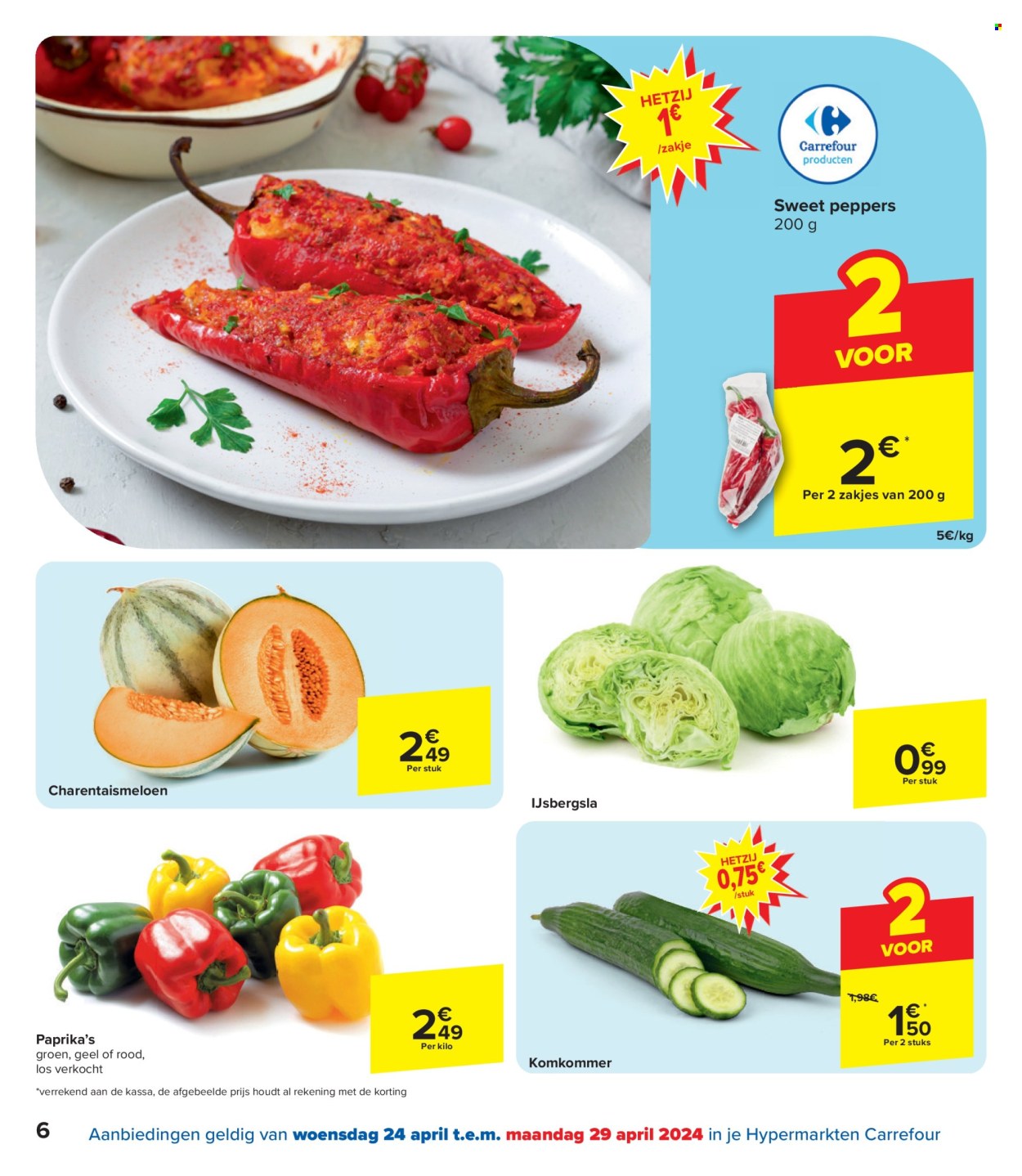 thumbnail - Carrefour hypermarkt-aanbieding - 24/04/2024 - 06/05/2024 -  producten in de aanbieding - zakjes, ijsbergsla, komkommer. Pagina 6.