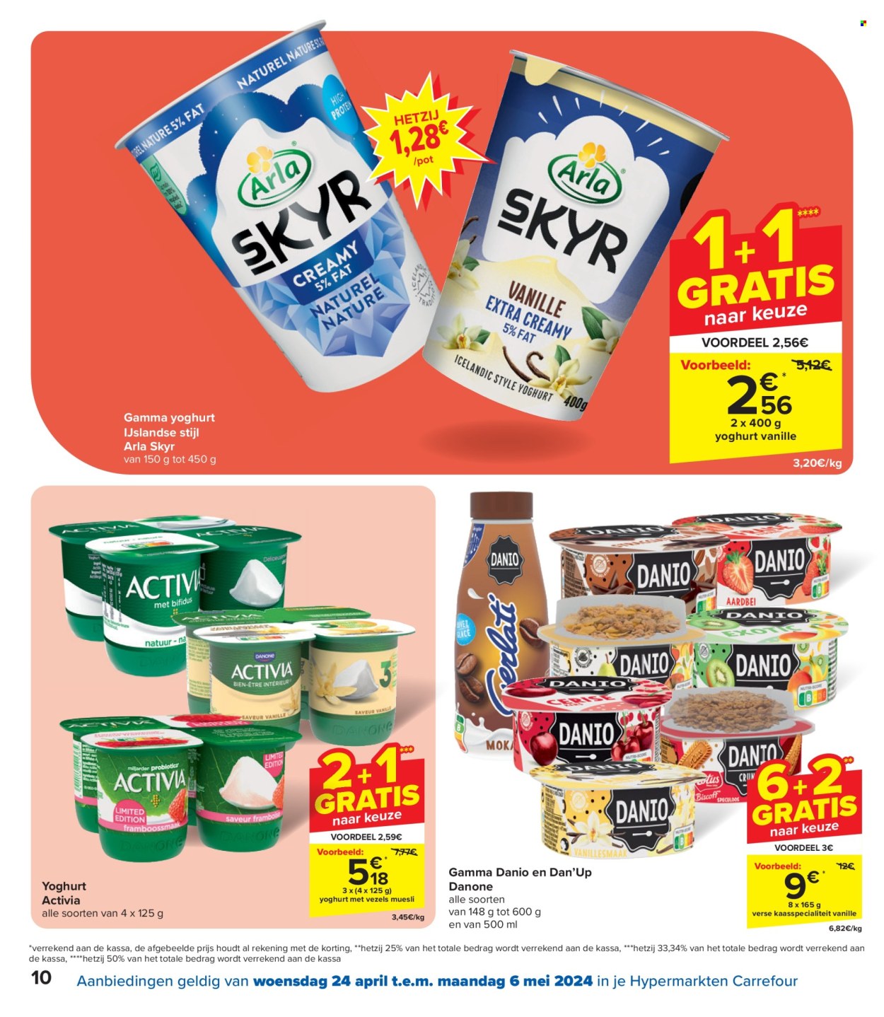 thumbnail - Carrefour hypermarkt-aanbieding - 24/04/2024 - 06/05/2024 -  producten in de aanbieding - Gamma, Arla, Danone, kaas, Skyr, yoghurt, Activia, müsli. Pagina 10.