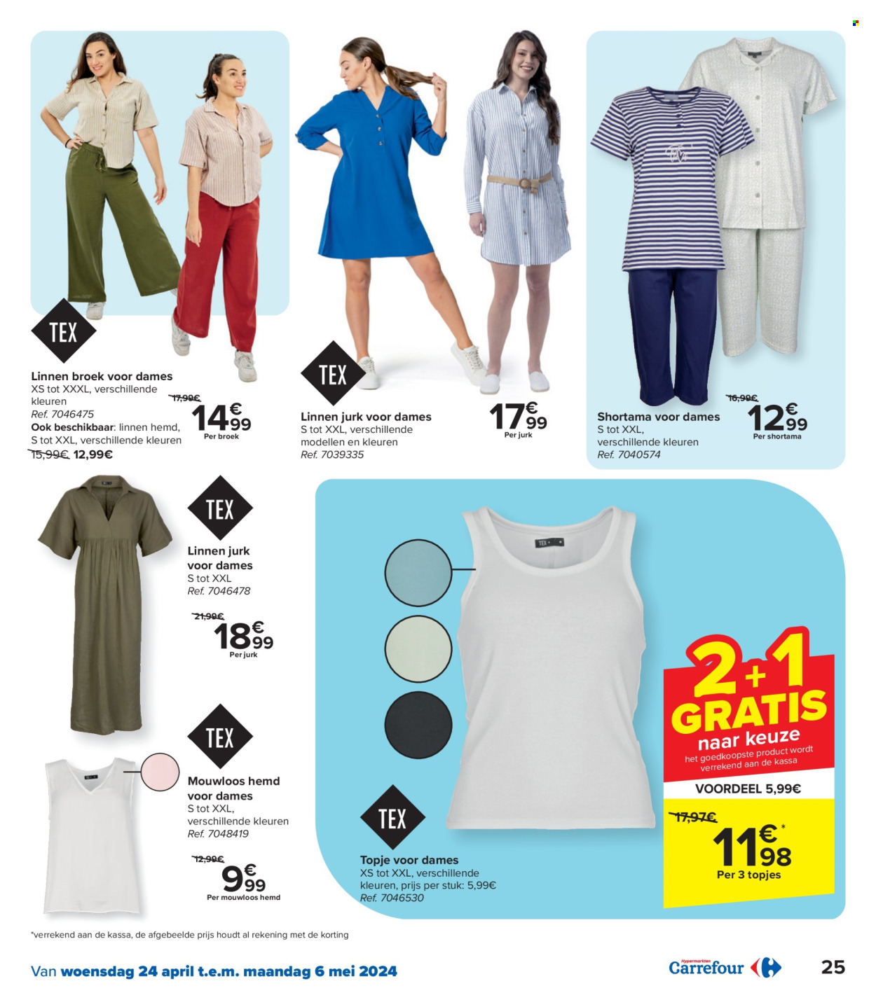 thumbnail - Carrefour hypermarkt-aanbieding - 24/04/2024 - 06/05/2024 -  producten in de aanbieding - broek, jurk, pyjama. Pagina 25.