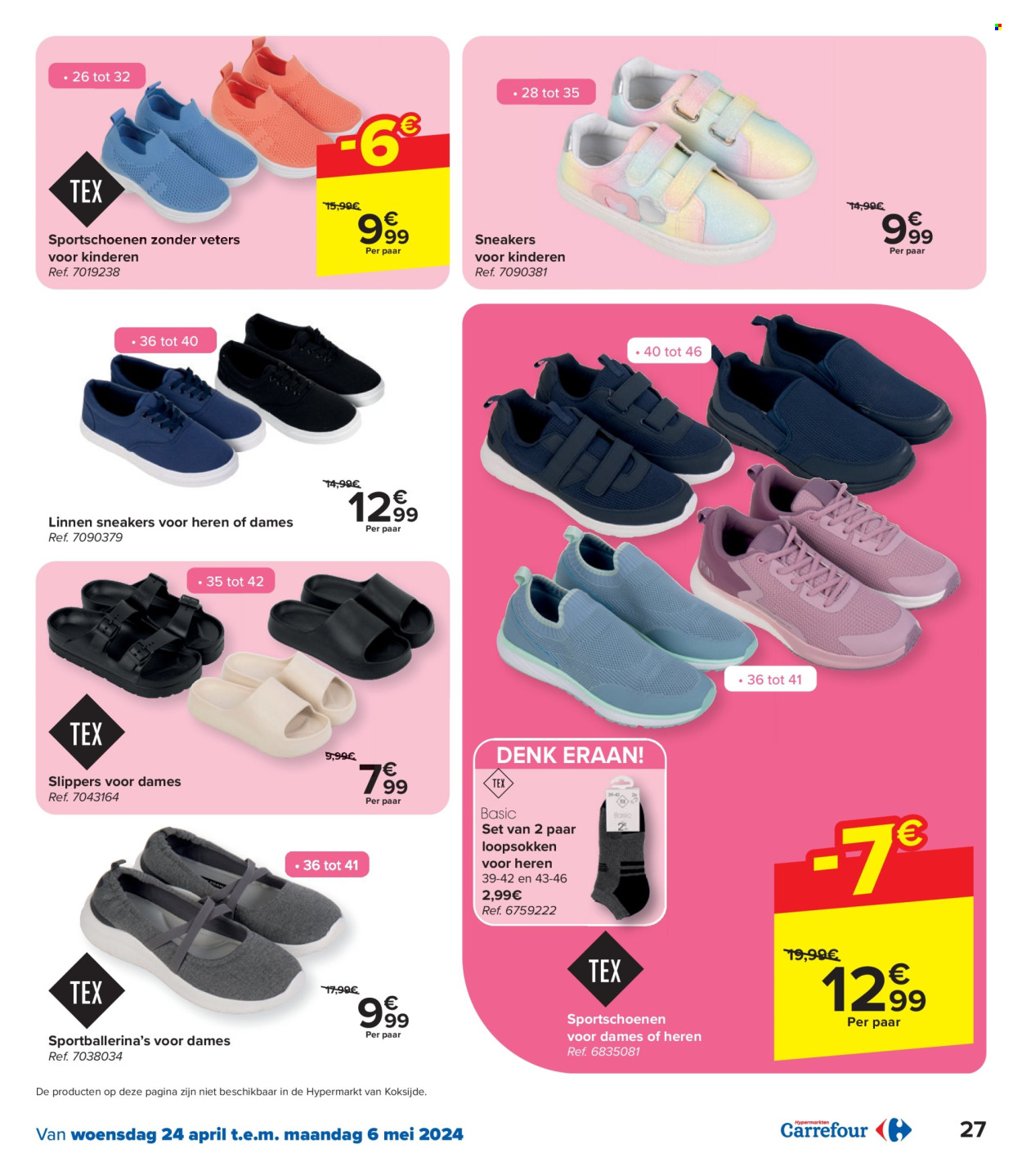 thumbnail - Carrefour hypermarkt-aanbieding - 24/04/2024 - 06/05/2024 -  producten in de aanbieding - slippers, sportschoenen, sneakers. Pagina 27.