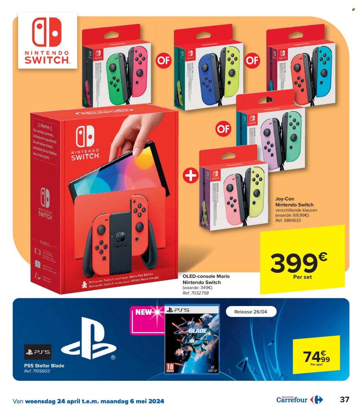 thumbnail - Carrefour hypermarkt-aanbieding - 24/04/2024 - 06/05/2024 -  producten in de aanbieding - switch, Nintendo Switch, PlayStation 5, bordspel. Pagina 37.