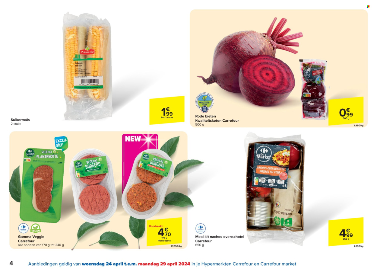thumbnail - Carrefour-aanbieding - 24/04/2024 - 06/05/2024 -  producten in de aanbieding - Gamma, biet, maïs, ovenschotel, Veggie, kant en klaar maaltijden. Pagina 4.