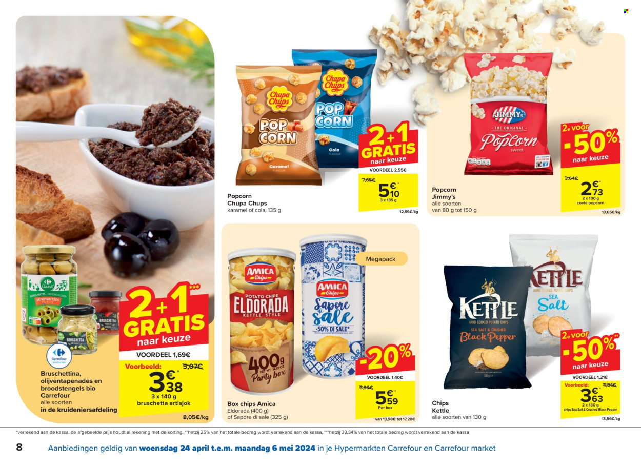 thumbnail - Carrefour-aanbieding - 24/04/2024 - 06/05/2024 -  producten in de aanbieding - Chupa Chups, popcorn, chips, Amica. Pagina 8.