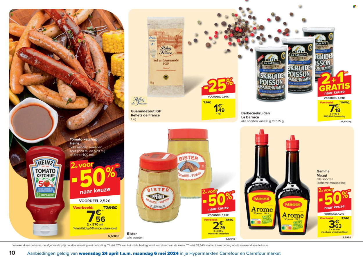 thumbnail - Carrefour-aanbieding - 24/04/2024 - 06/05/2024 -  producten in de aanbieding - Gamma, Maggi, Heinz, mosterd, BBQ. Pagina 10.