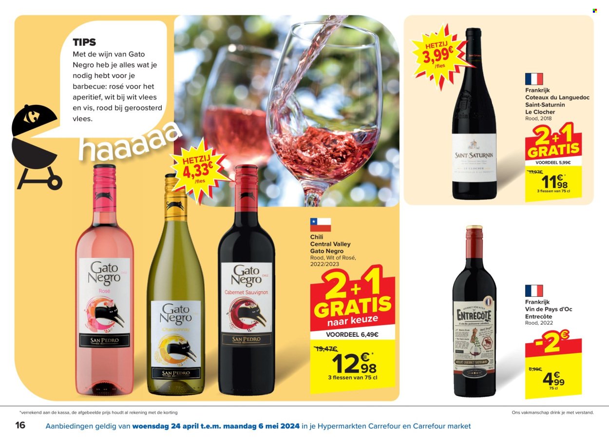 thumbnail - Carrefour-aanbieding - 24/04/2024 - 06/05/2024 -  producten in de aanbieding - alcohol, entrecote, rundvlees, BBQ, wijn, Frankrijk, fles. Pagina 16.