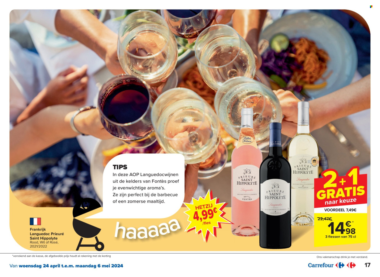 thumbnail - Carrefour-aanbieding - 24/04/2024 - 06/05/2024 -  producten in de aanbieding - alcohol, BBQ, wijn, Frankrijk, fles. Pagina 17.