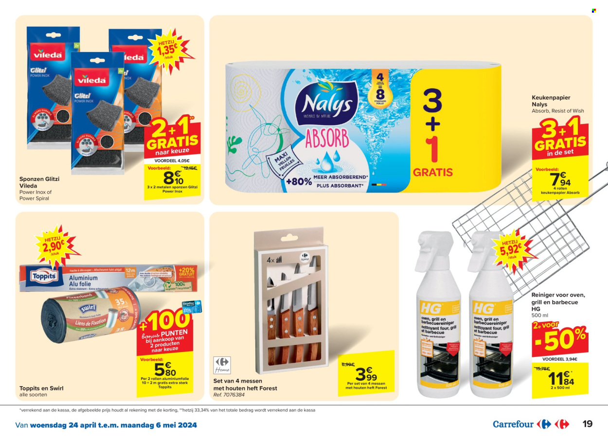 thumbnail - Carrefour-aanbieding - 24/04/2024 - 06/05/2024 -  producten in de aanbieding - Vileda, Toppits, BBQ, keukenpapier, oven, grill. Pagina 19.