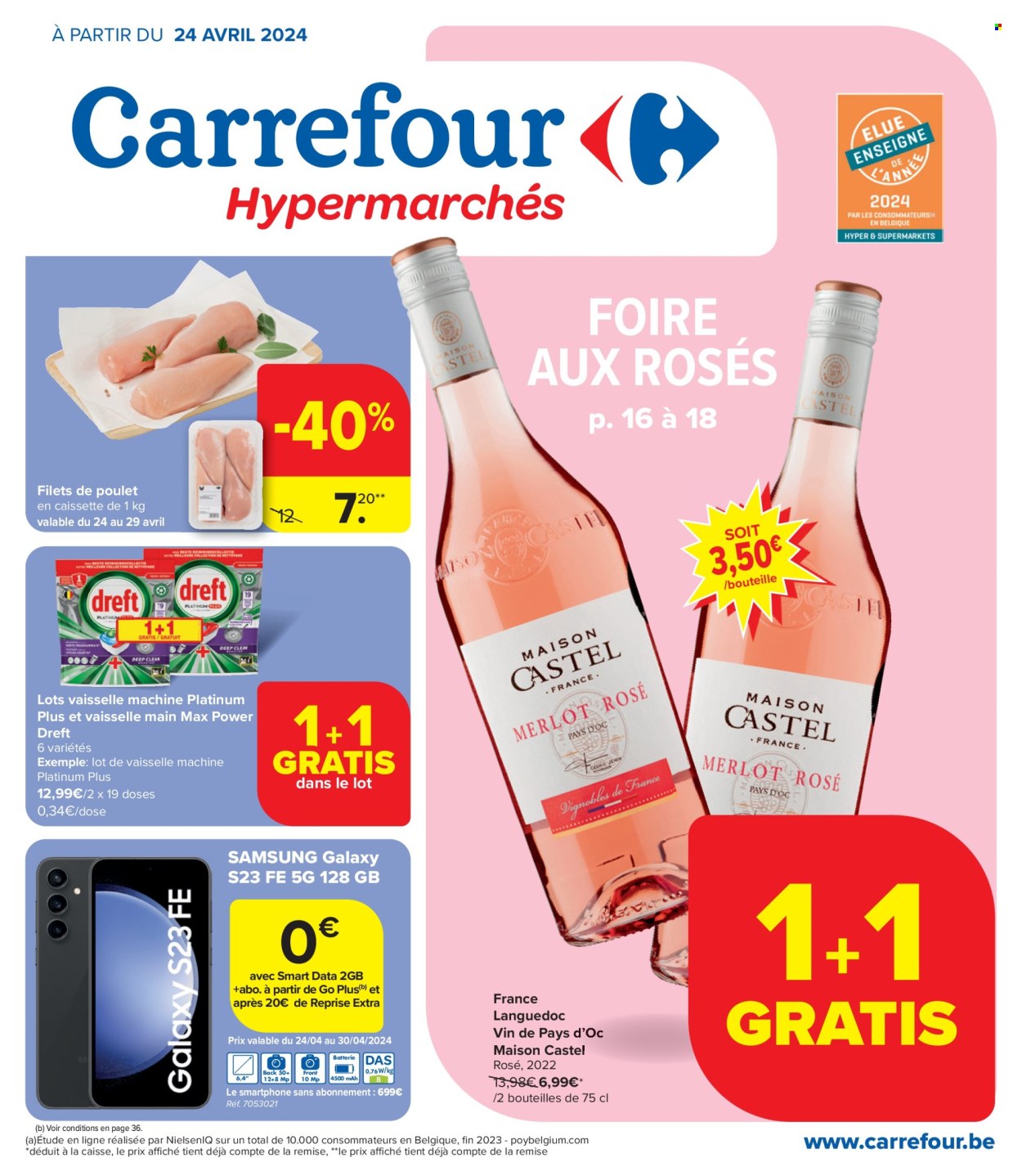thumbnail - Carrefour hypermarkt-aanbieding - 24/04/2024 - 06/05/2024 -  producten in de aanbieding - Dreft, Samsung, smartphone. Pagina 1.