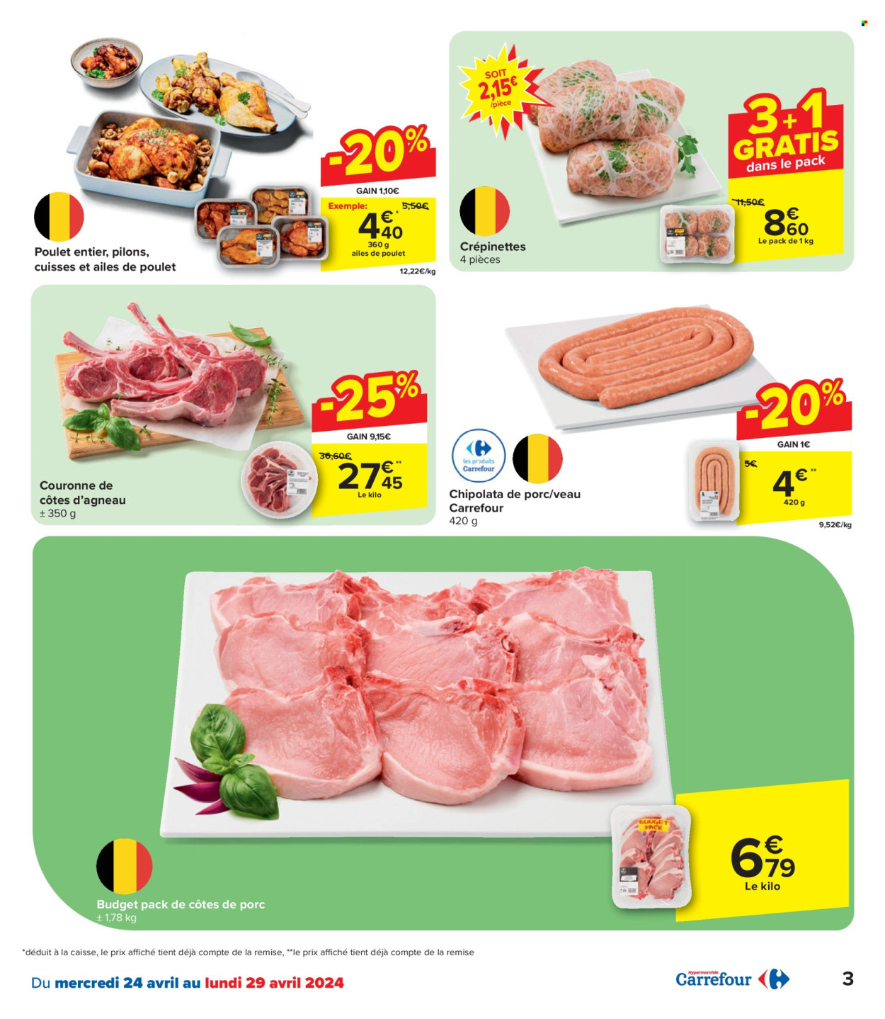 thumbnail - Carrefour hypermarkt-aanbieding - 24/04/2024 - 06/05/2024 -  producten in de aanbieding - chipolataworstjes. Pagina 3.