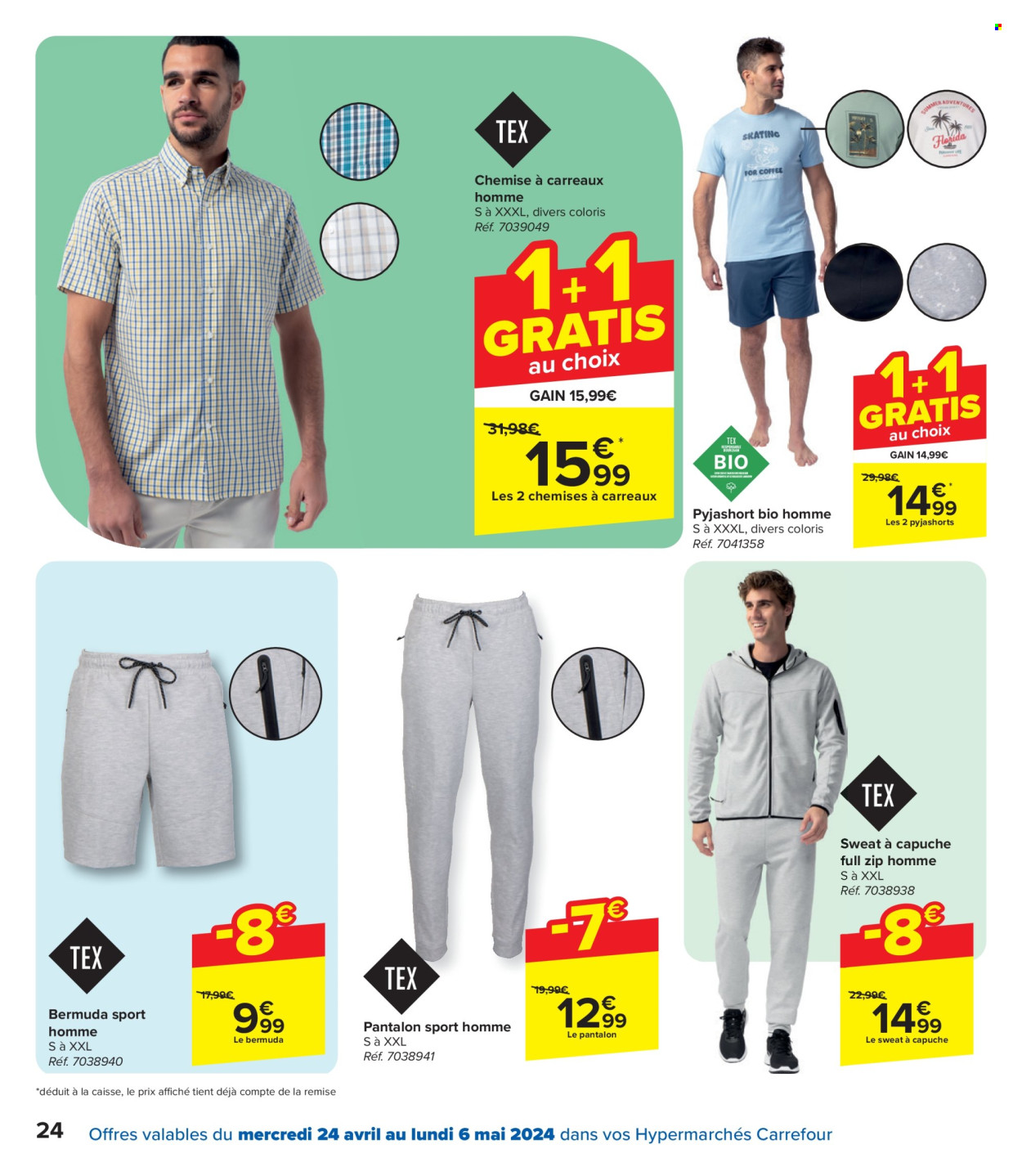 thumbnail - Carrefour hypermarkt-aanbieding - 24/04/2024 - 06/05/2024 -  producten in de aanbieding - short, pantalon. Pagina 24.