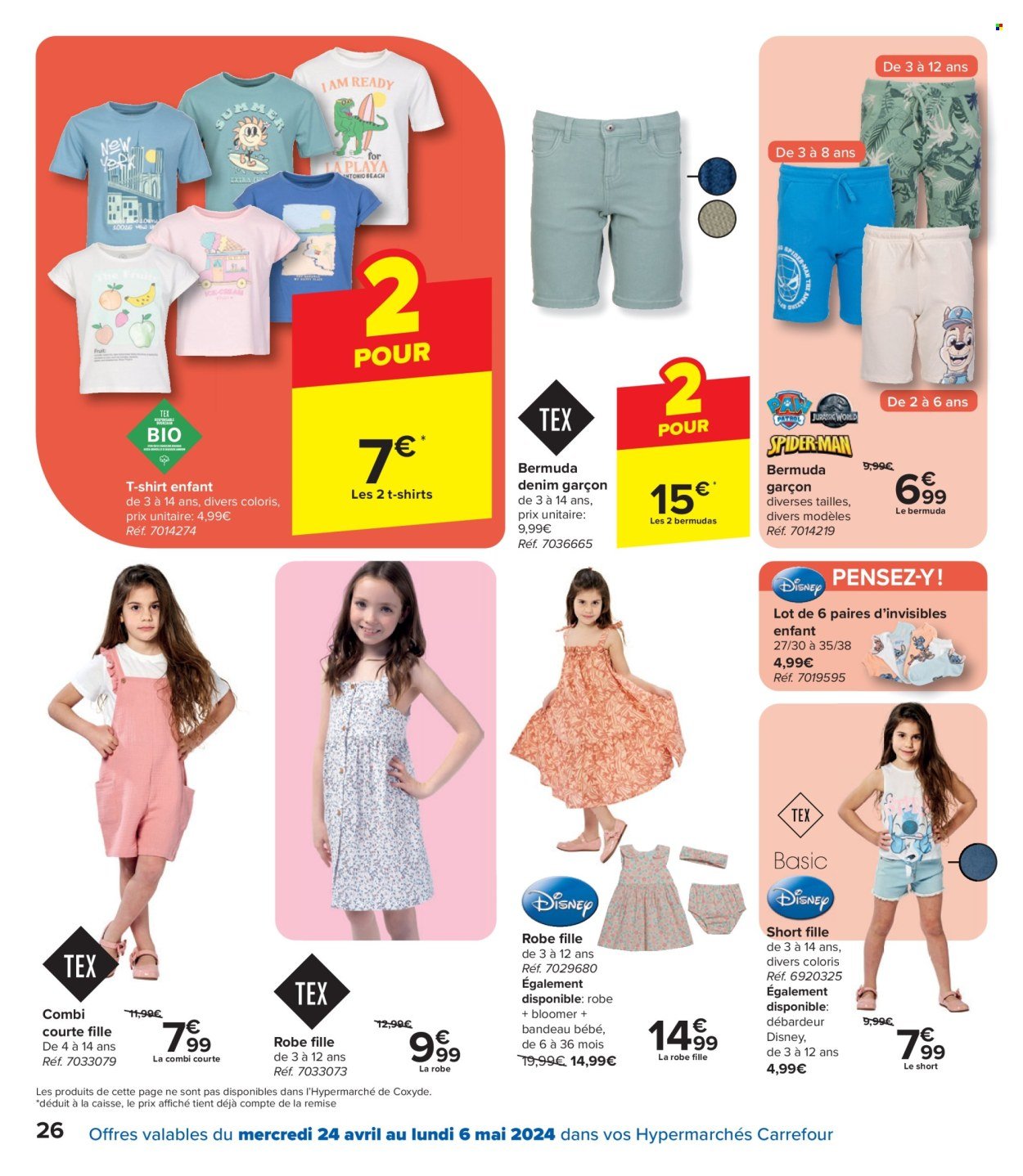 thumbnail - Carrefour hypermarkt-aanbieding - 24/04/2024 - 06/05/2024 -  producten in de aanbieding - Disney, short, t-shirt. Pagina 26.