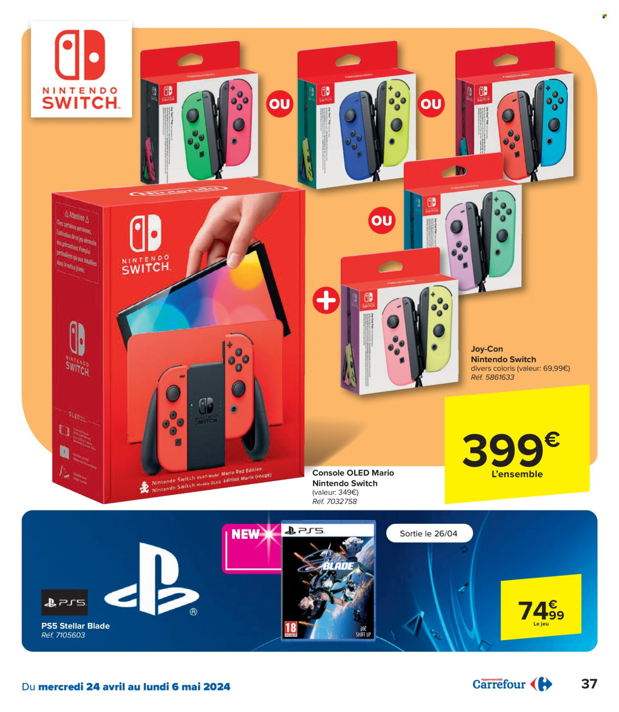 thumbnail - Carrefour hypermarkt-aanbieding - 24/04/2024 - 06/05/2024 -  producten in de aanbieding - switch, Nintendo Switch, PlayStation 5. Pagina 37.