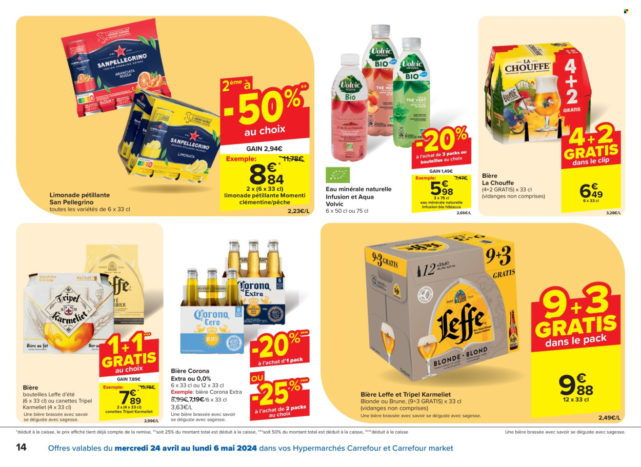 thumbnail - Carrefour-aanbieding - 24/04/2024 - 06/05/2024 -  producten in de aanbieding - Leffe, bier, Corona Extra, alcohol, limonade. Pagina 14.