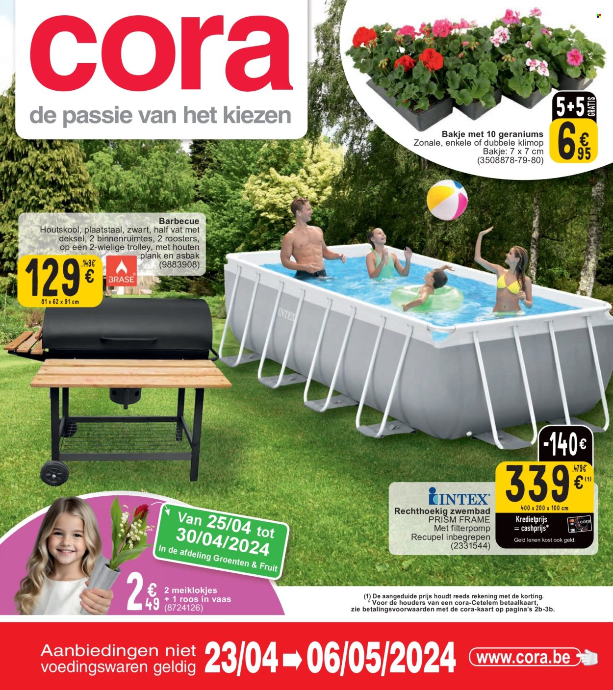 thumbnail - Cora-aanbieding - 23/04/2024 - 06/05/2024 -  producten in de aanbieding - BBQ, vaas, trolley, houtskool, zwembad. Pagina 1.