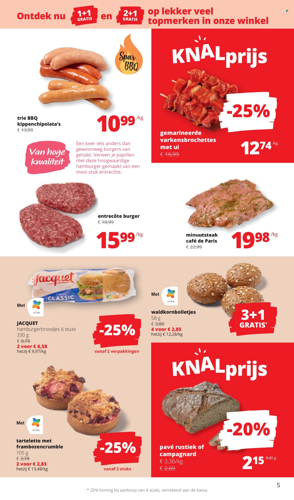 thumbnail - SPAR-aanbieding - 25/04/2024 - 08/05/2024 -  producten in de aanbieding - hamburgerbroodjes, entrecote, rundvlees, hamburger, gehakt, BBQ. Pagina 5.
