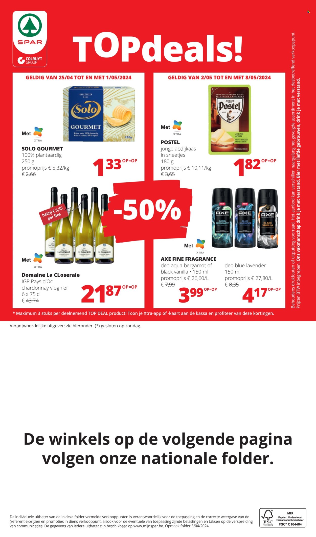thumbnail - SPAR-aanbieding - 25/04/2024 - 08/05/2024 -  producten in de aanbieding - bier, alcohol, bergamot, peer, Chardonnay, witte wijn, wijn, Axe. Pagina 18.