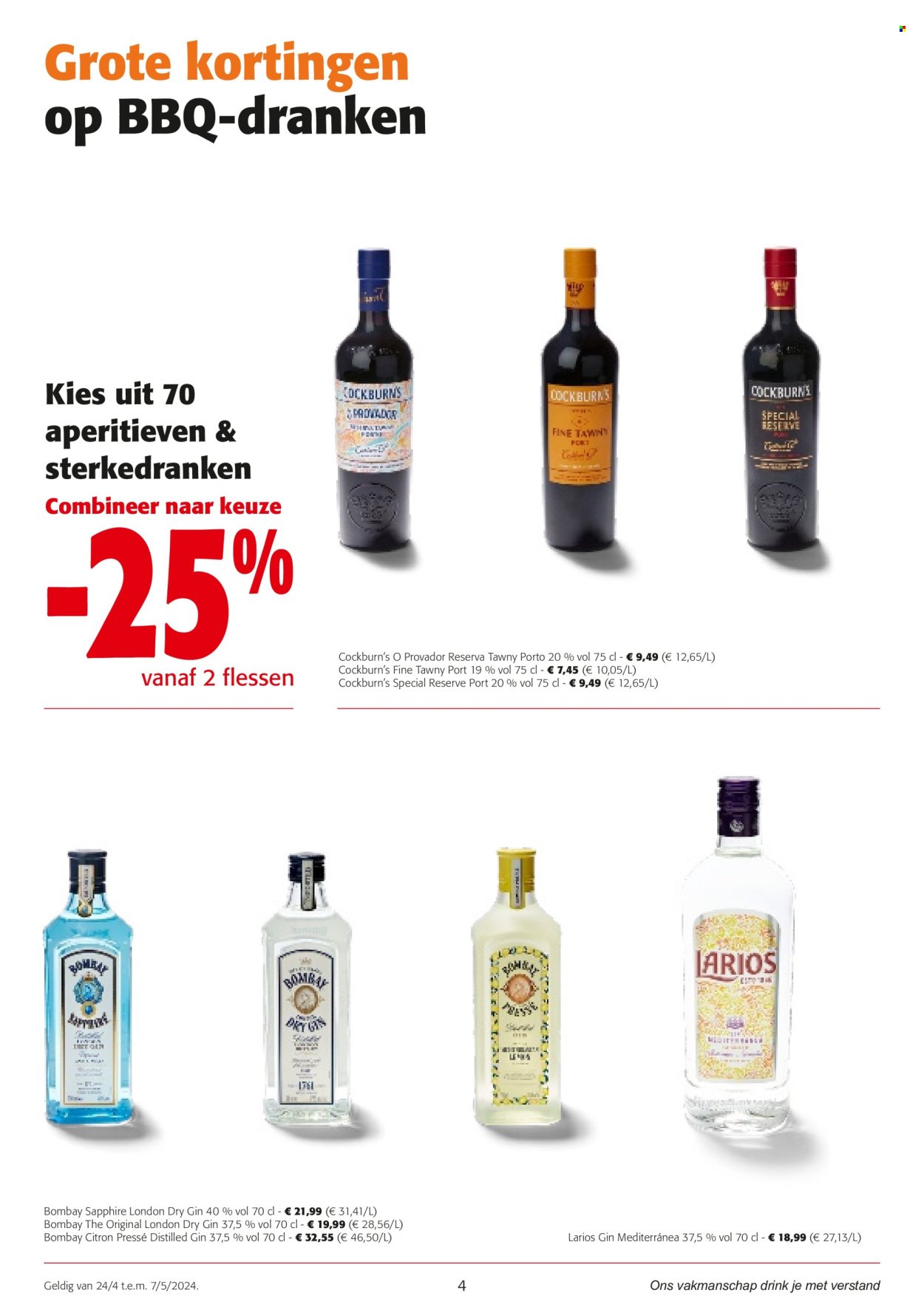 thumbnail - Colruyt-aanbieding - 24/04/2024 - 07/05/2024 -  producten in de aanbieding - alcohol, BBQ, London Dry Gin, porto, gin, fles. Pagina 4.