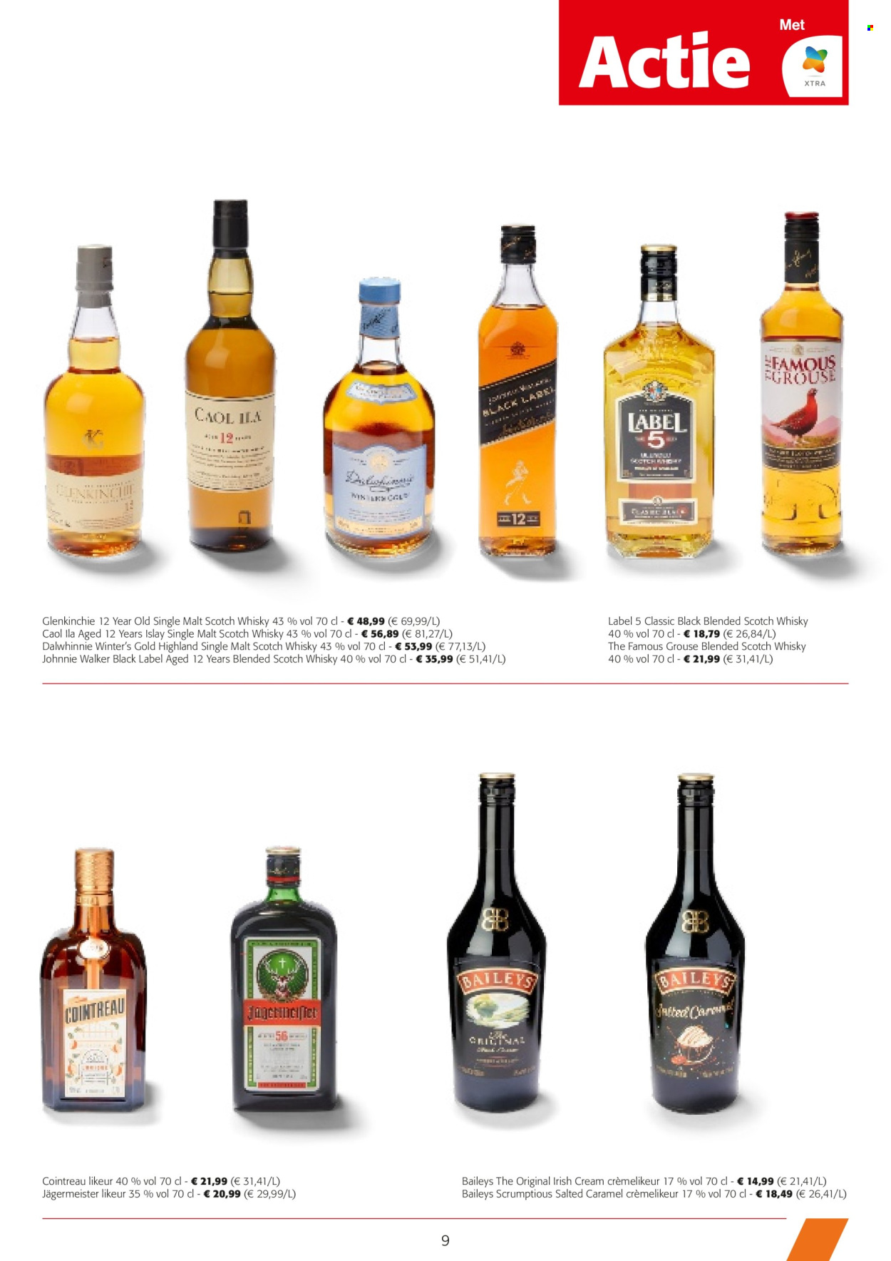 thumbnail - Colruyt-aanbieding - 24/04/2024 - 07/05/2024 -  producten in de aanbieding - alcohol, blended scotch whisky, crèmelikeur, Jägermeister, scotch whisky, Single Malt, Cointreau, whisky, Johnnie Walker, Baileys, likeur. Pagina 9.