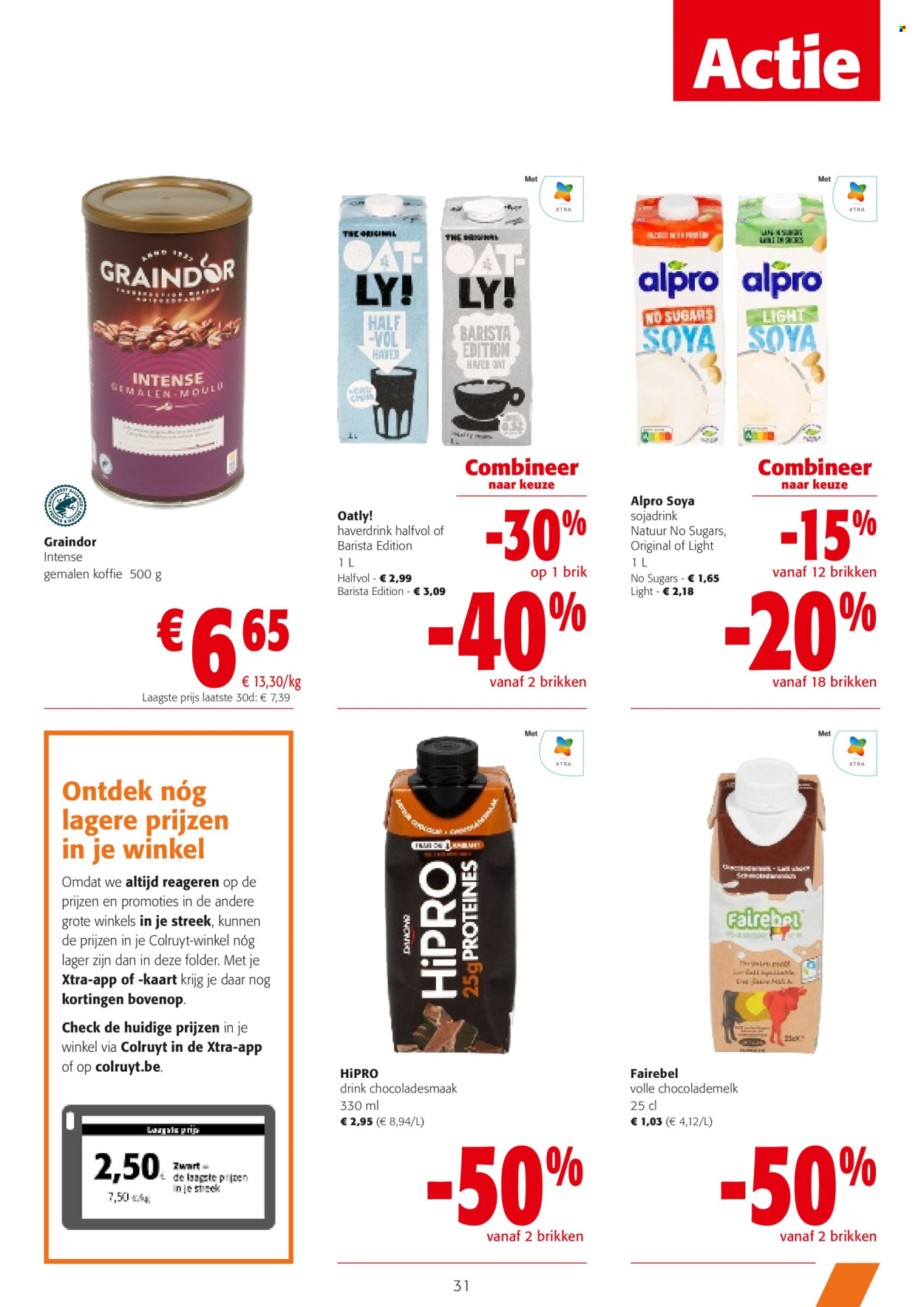 thumbnail - Colruyt-aanbieding - 24/04/2024 - 07/05/2024 -  producten in de aanbieding - sojadrink, chocolademelk, plantaardige melk, koffie. Pagina 31.