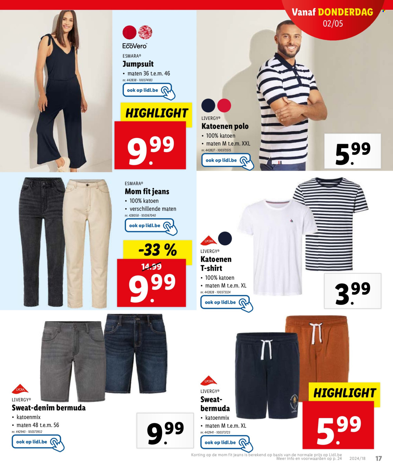 thumbnail - Lidl-aanbieding - 02/05/2024 - 07/05/2024 -  producten in de aanbieding - jumpsuit, short, jeans, poloshirt. Pagina 23.
