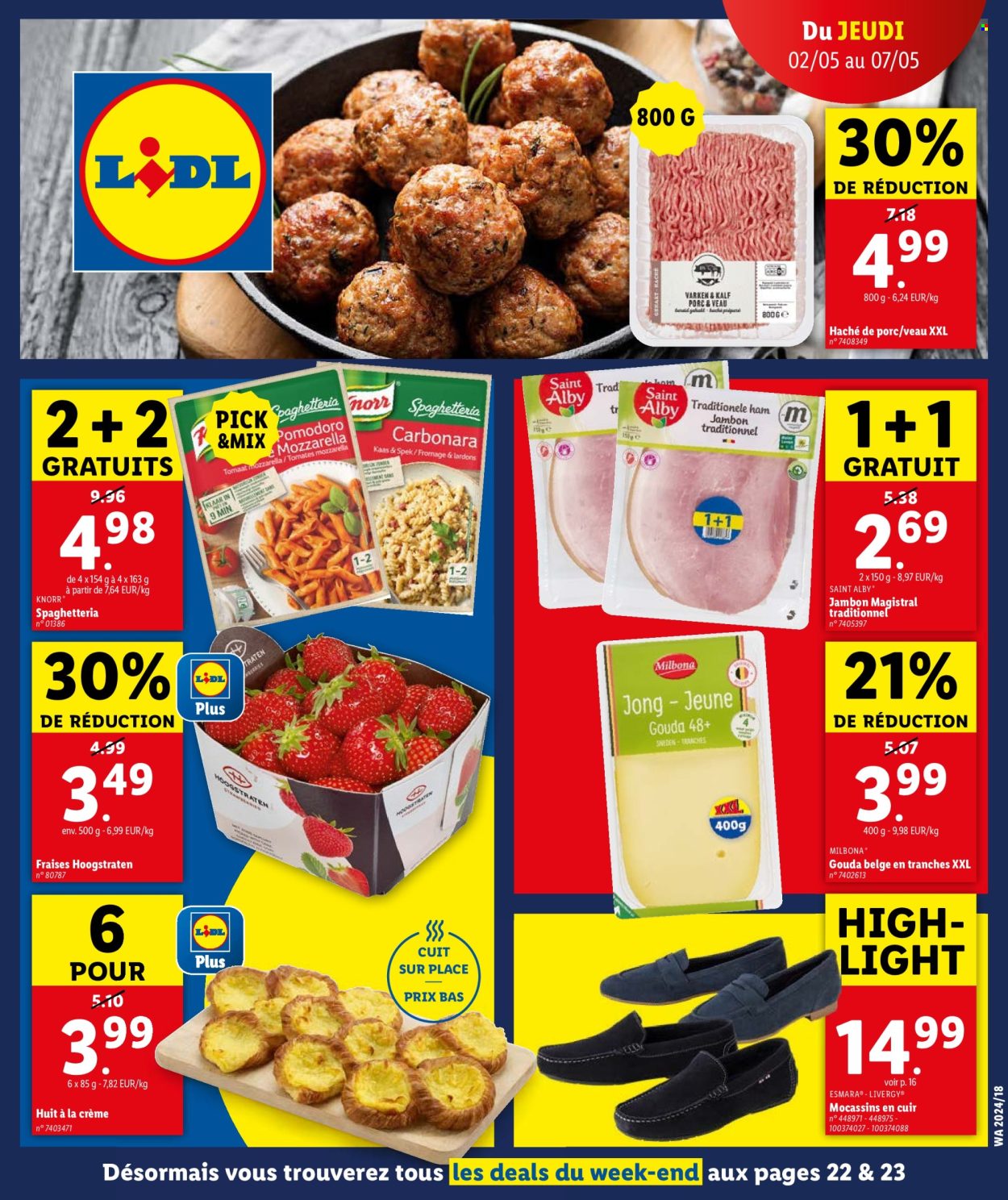thumbnail - Lidl-aanbieding - 02/05/2024 - 07/05/2024 -  producten in de aanbieding - gehakt, Knorr, lardons, spek, kaas, mozzarella, gouda. Pagina 1.