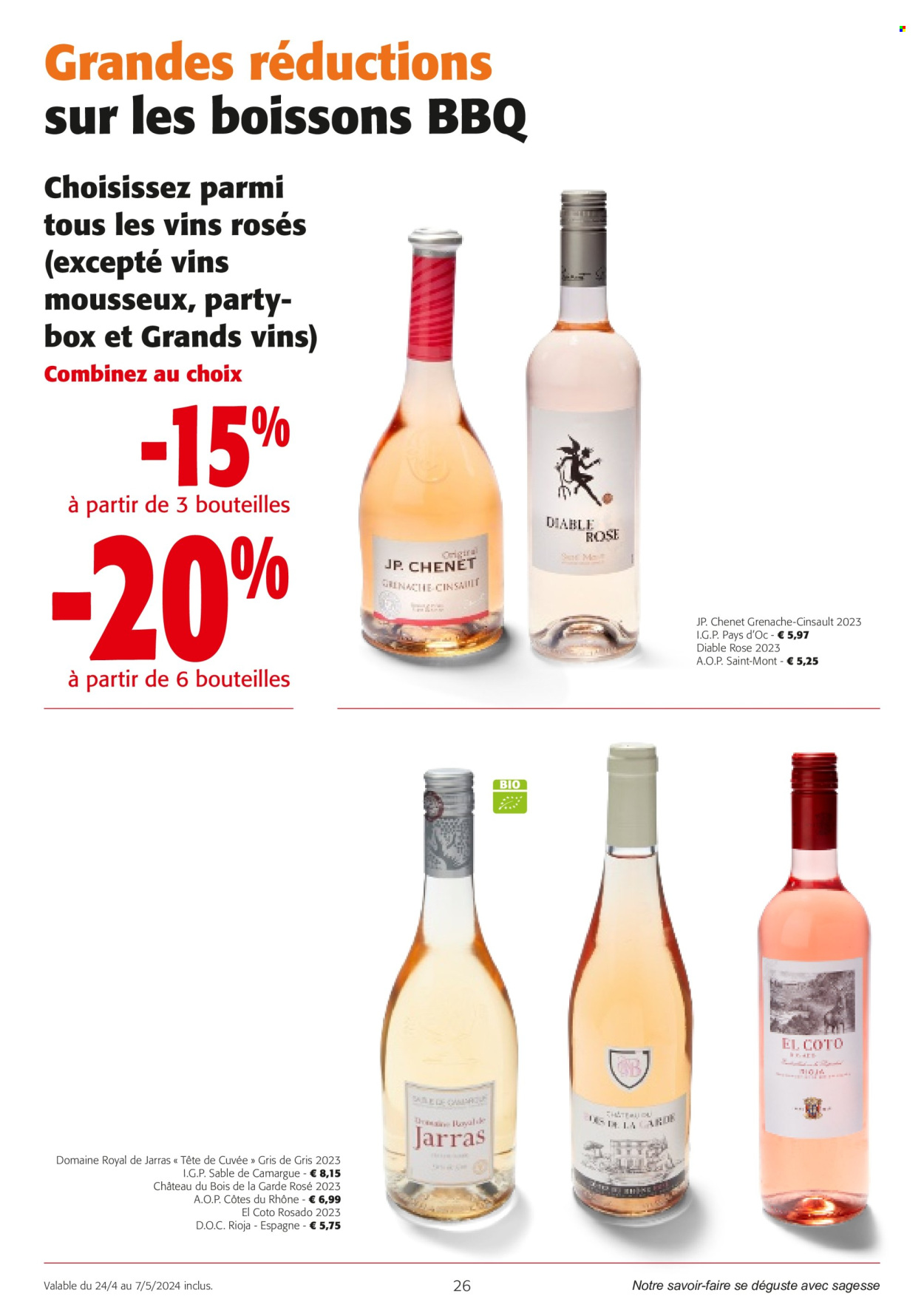thumbnail - Colruyt-aanbieding - 24/04/2024 - 07/05/2024 -  producten in de aanbieding - alcohol, BBQ, Rioja, rode wijn, wijn, Côtes du Rhône. Pagina 26.