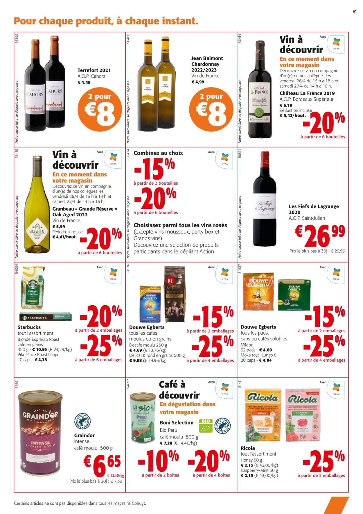 thumbnail - Colruyt-aanbieding - 24/04/2024 - 07/05/2024 -  producten in de aanbieding - alcohol, Ricola, snoep, Douwe Egberts, Espresso, Chardonnay, witte wijn, wijn, Bordeaux. Pagina 3.