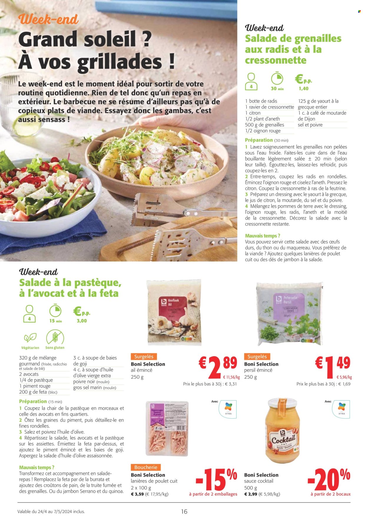thumbnail - Colruyt-aanbieding - 24/04/2024 - 07/05/2024 -  producten in de aanbieding - salade, Burrata, Feta, croutons, quinoa, mosterd, moutarde de dijon, BBQ, goji, Persil. Pagina 16.