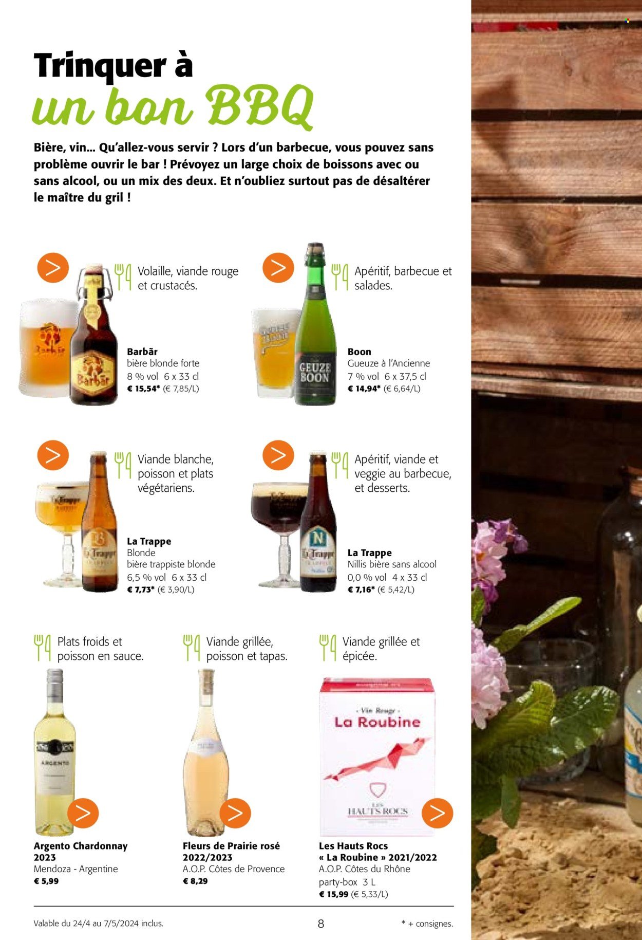 thumbnail - Colruyt-aanbieding - 24/04/2024 - 07/05/2024 -  producten in de aanbieding - alcohol, tapas, Veggie, nagerecht, BBQ, Chardonnay, witte wijn, Côtes de Provence, wijn, Côtes du Rhône. Pagina 8.