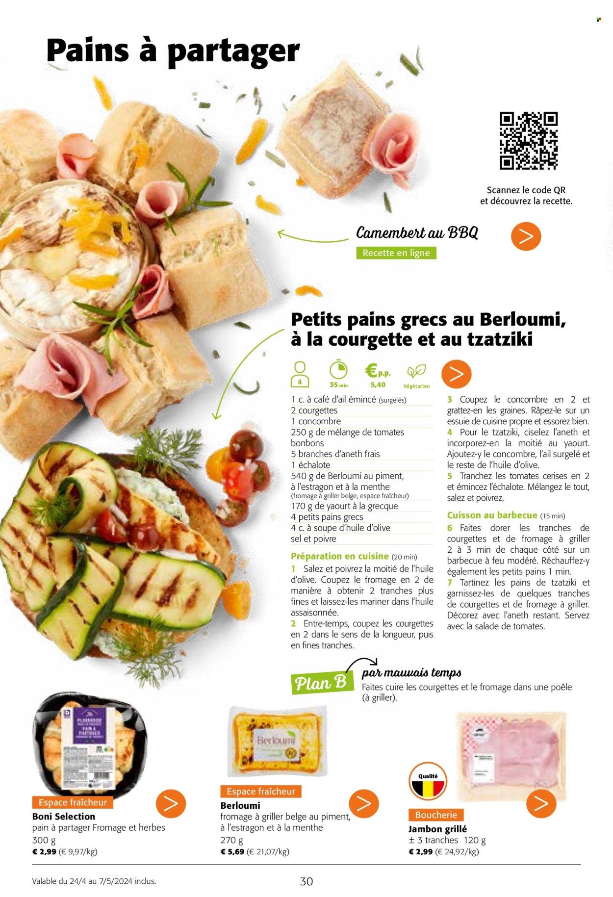 thumbnail - Colruyt-aanbieding - 24/04/2024 - 07/05/2024 -  producten in de aanbieding - courgette, salade, Camembert, Tzatziki, BBQ. Pagina 30.